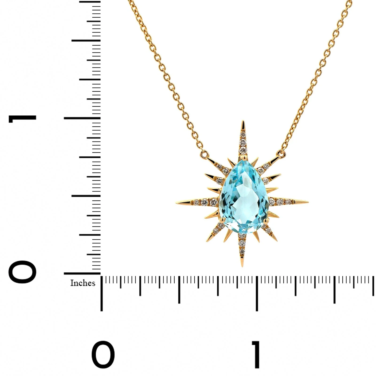 18K Yellow Gold Blue Topaz Diamond Pendant Necklace - Image 4