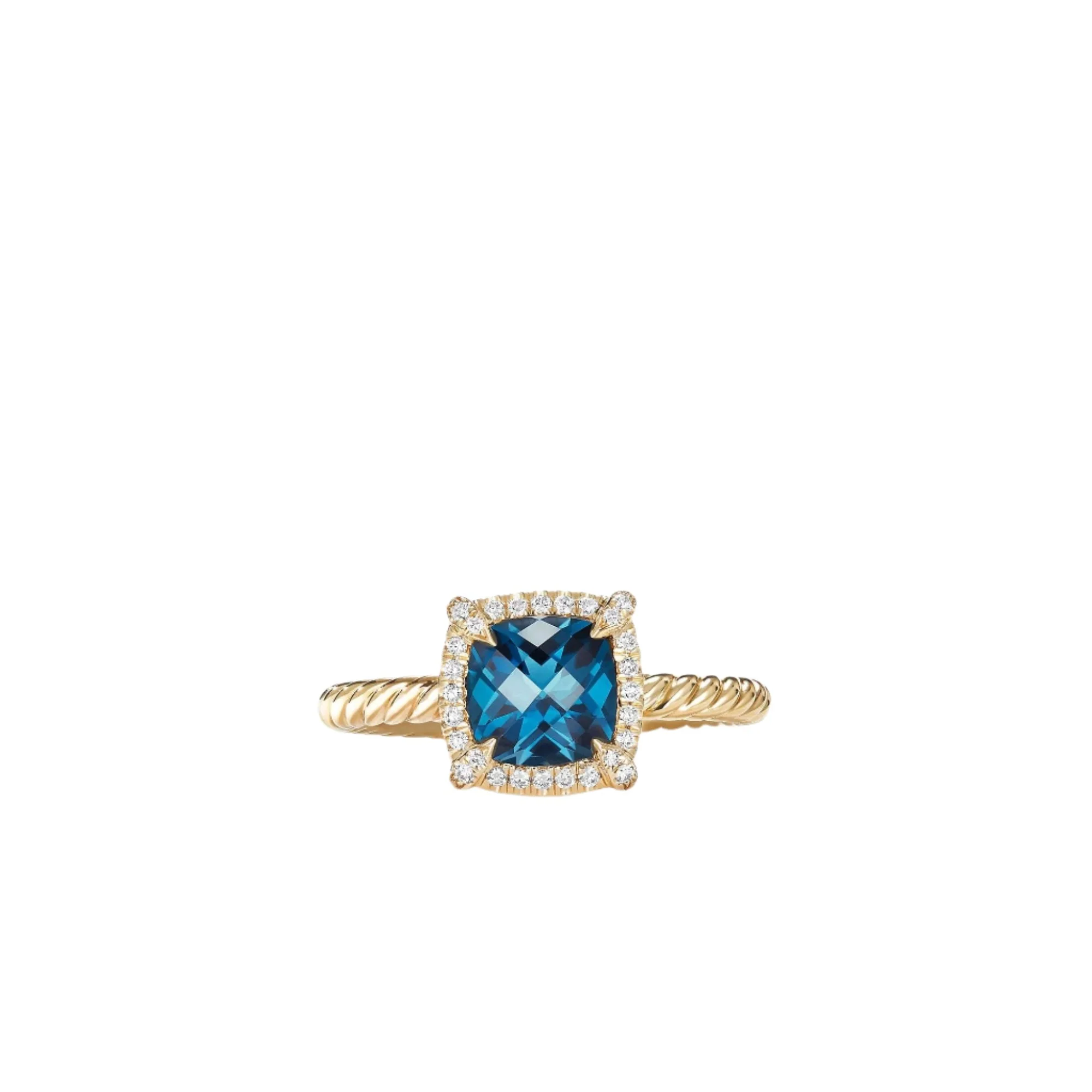 Petite Chatelaine® Pavé Bezel Ring in 18K Yellow Gold with Hampton Blue Topaz - Image 2