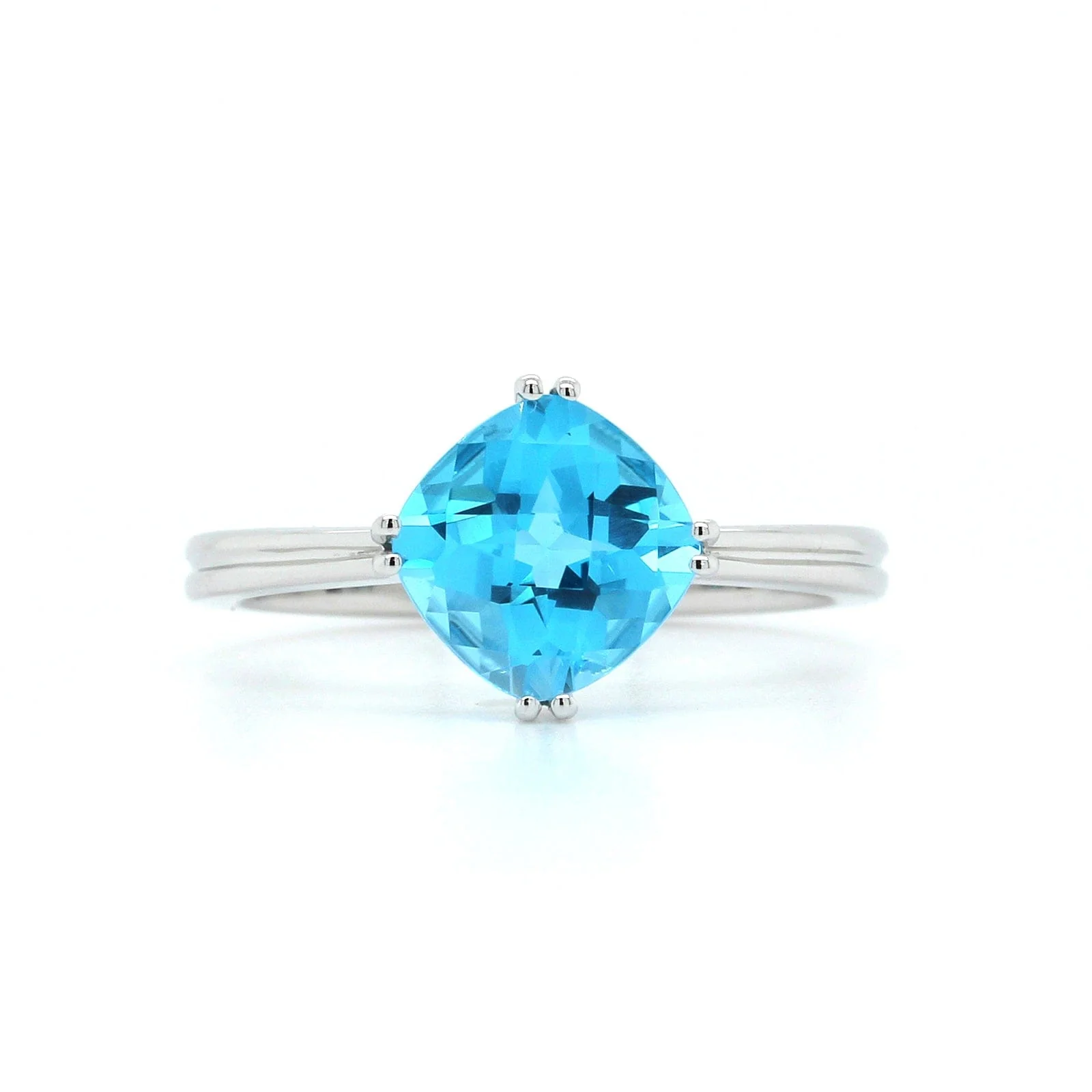 14K White Gold Cushion Blue Topaz Ring
