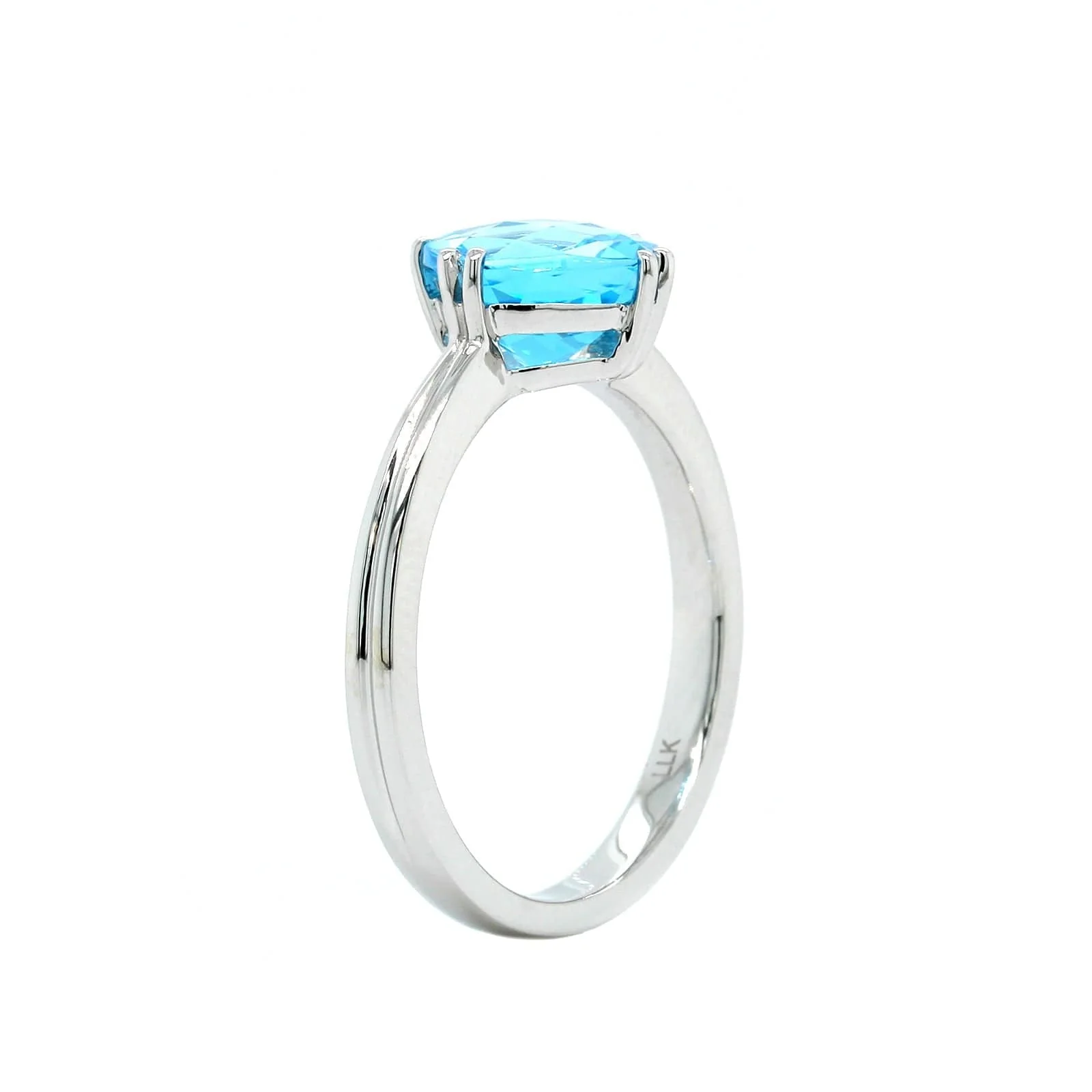 14K White Gold Cushion Blue Topaz Ring - Image 2