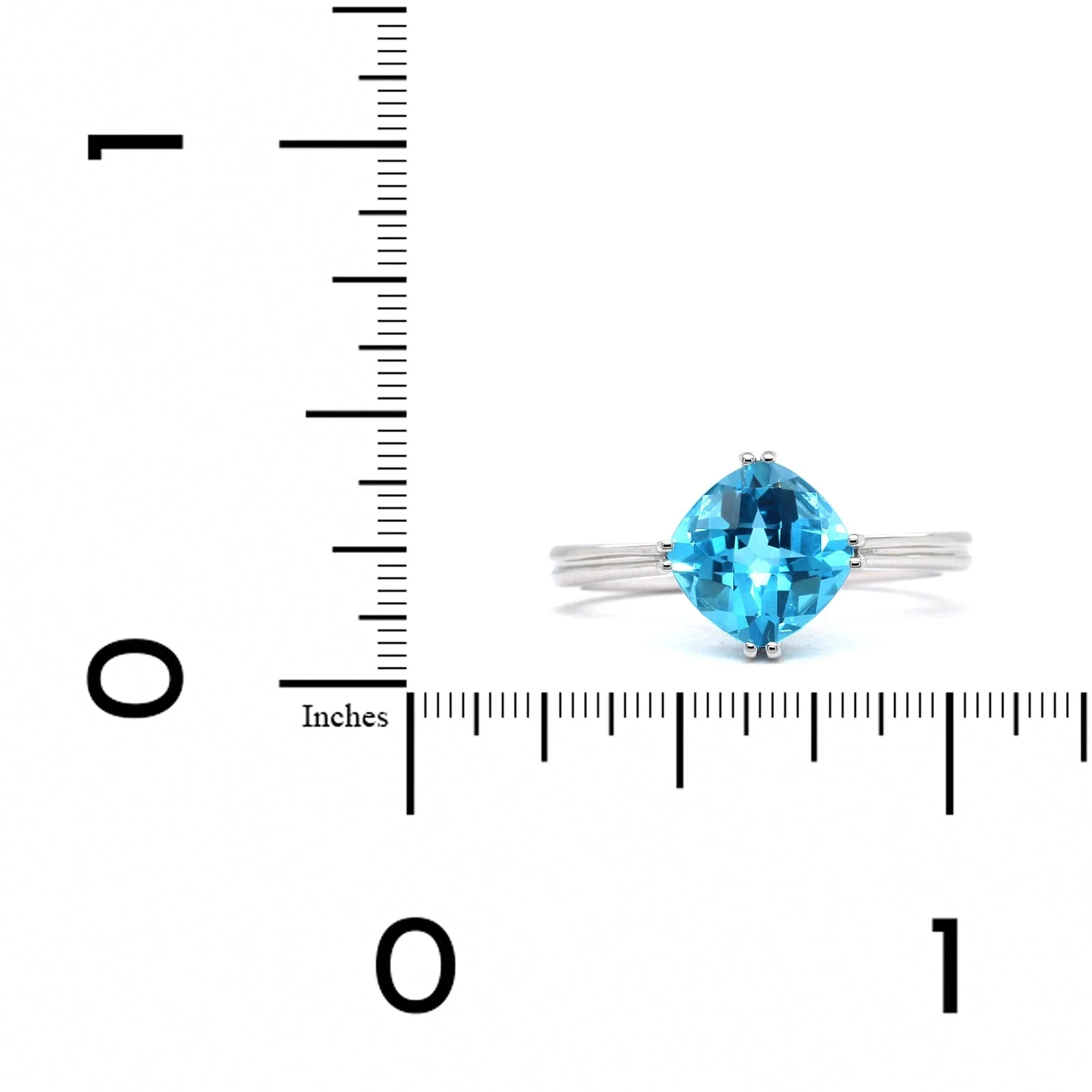 14K White Gold Cushion Blue Topaz Ring - Image 3