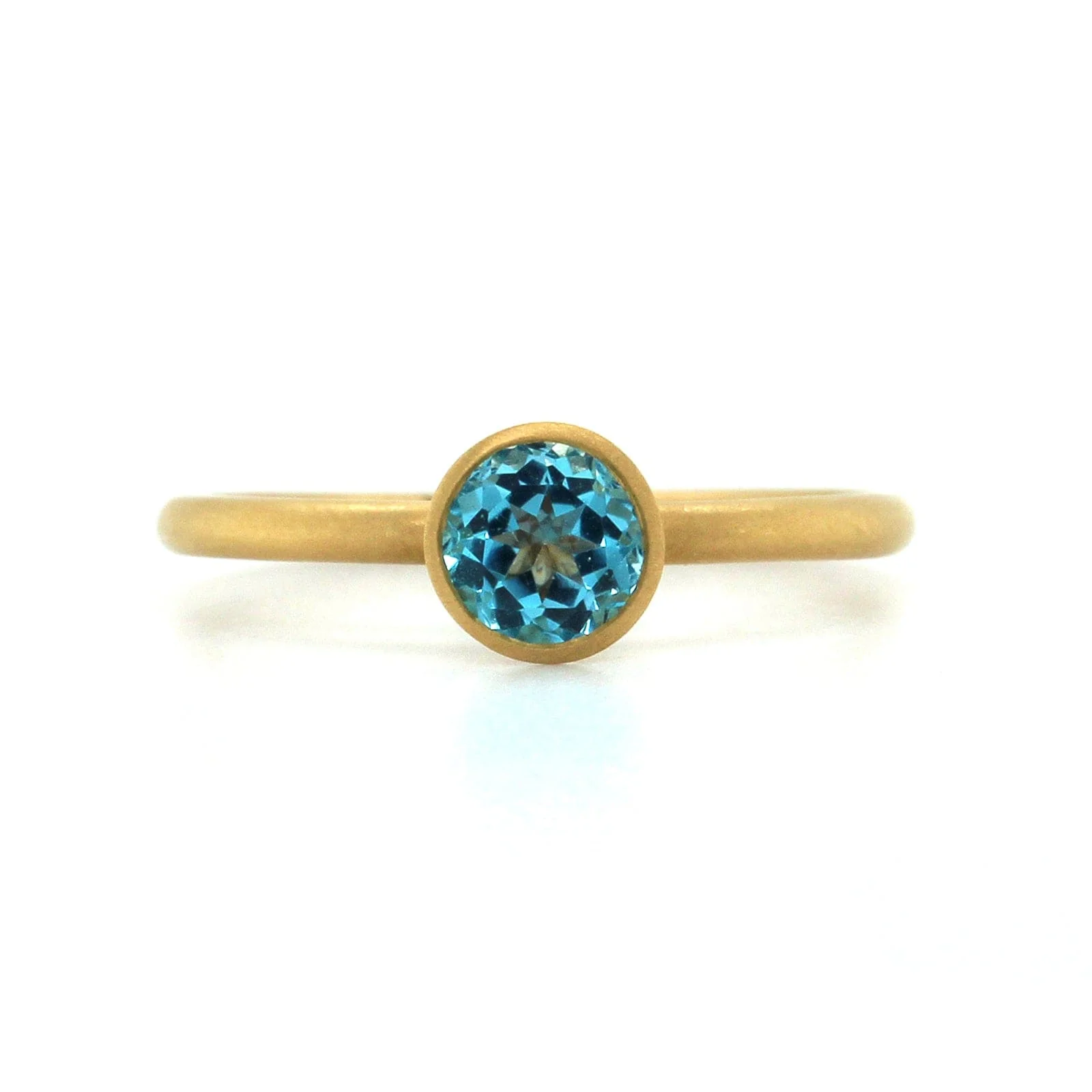 18K Yellow Gold Blue Topaz Bezel Set Ring