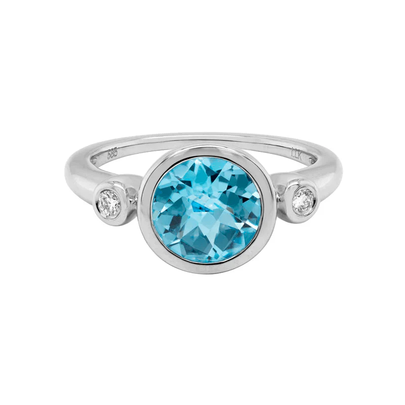 14K White Gold Blue Topaz Ring