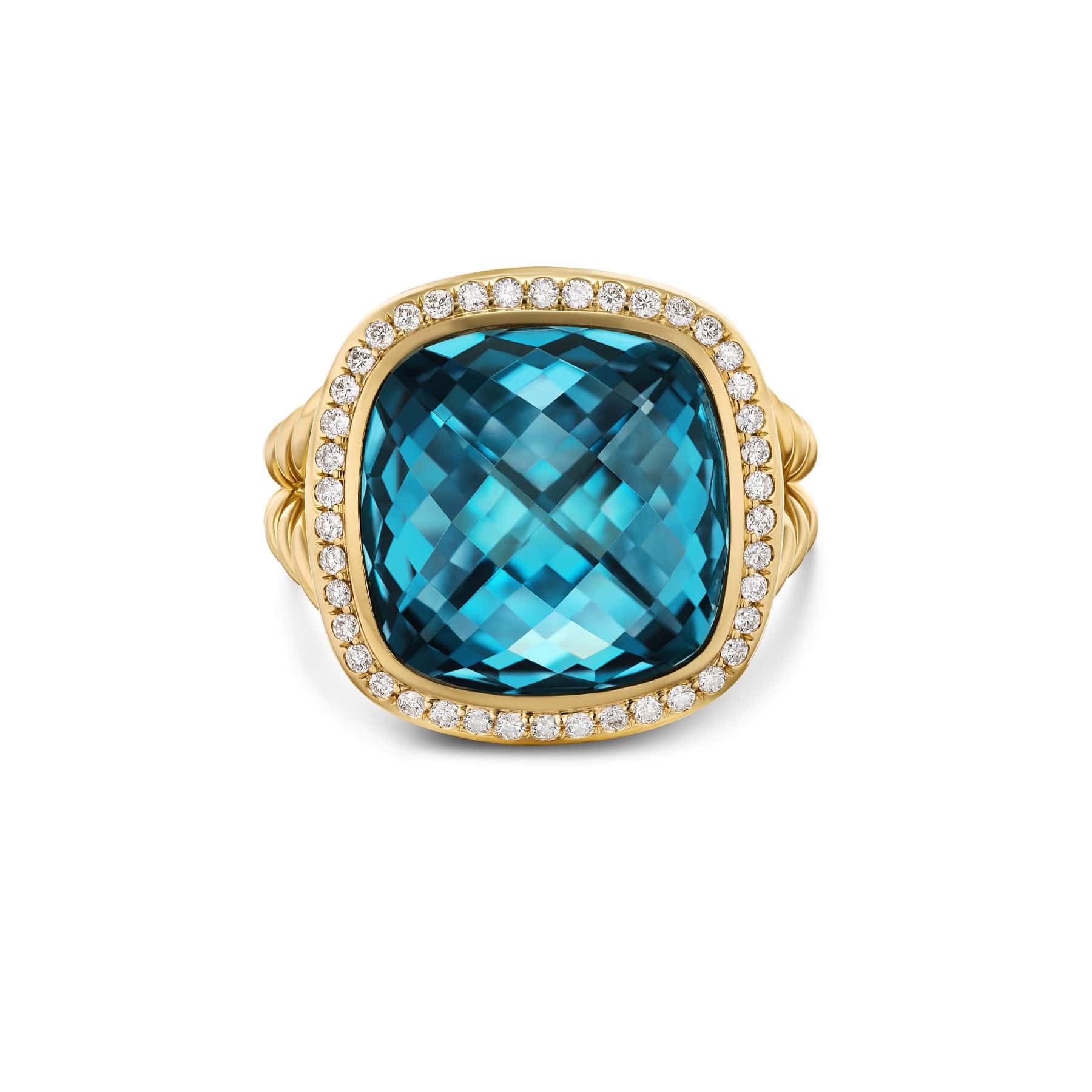 Albion® Ring 18K Yellow Gold with Hampton Blue Topaz and Diamonds, 15mm