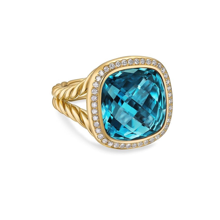 Albion® Ring 18K Yellow Gold with Hampton Blue Topaz and Diamonds, 15mm - Image 2