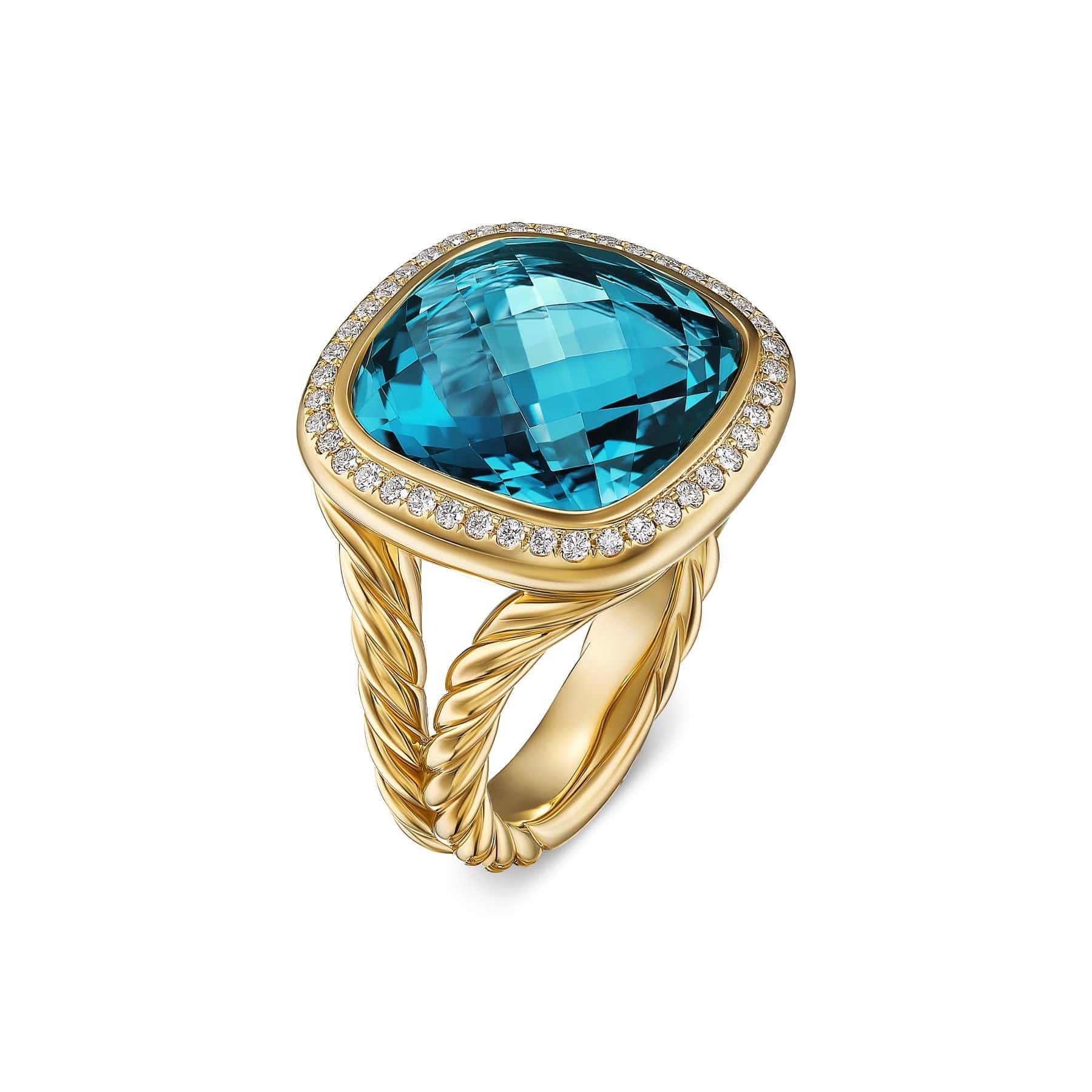 Albion® Ring 18K Yellow Gold with Hampton Blue Topaz and Diamonds, 15mm - Image 3
