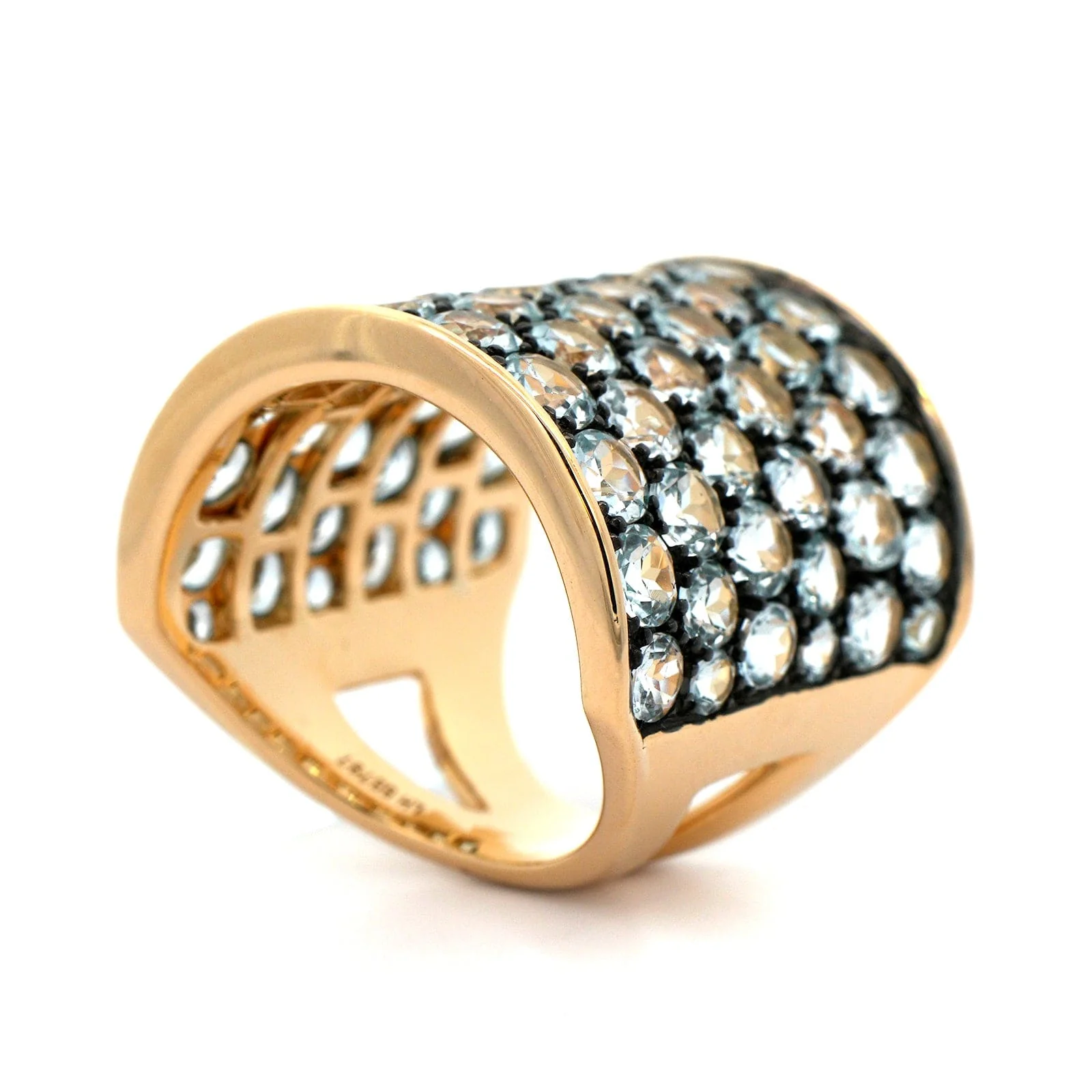 Etho Maria 18K Yellow Gold Blue Topaz and Black Rhodium 6 Row Ring - Image 2