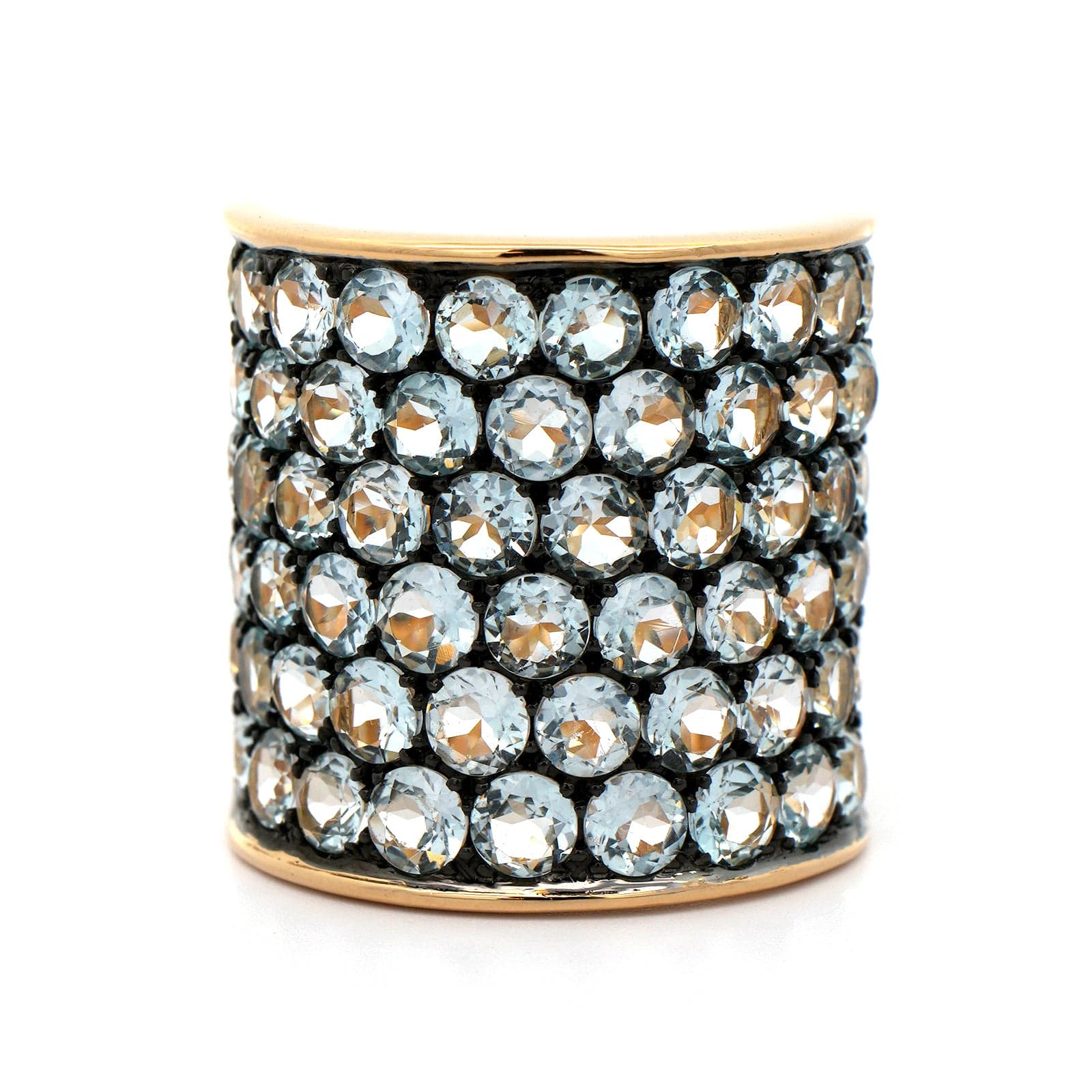 Etho Maria 18K Yellow Gold Blue Topaz and Black Rhodium 6 Row Ring - Image 4