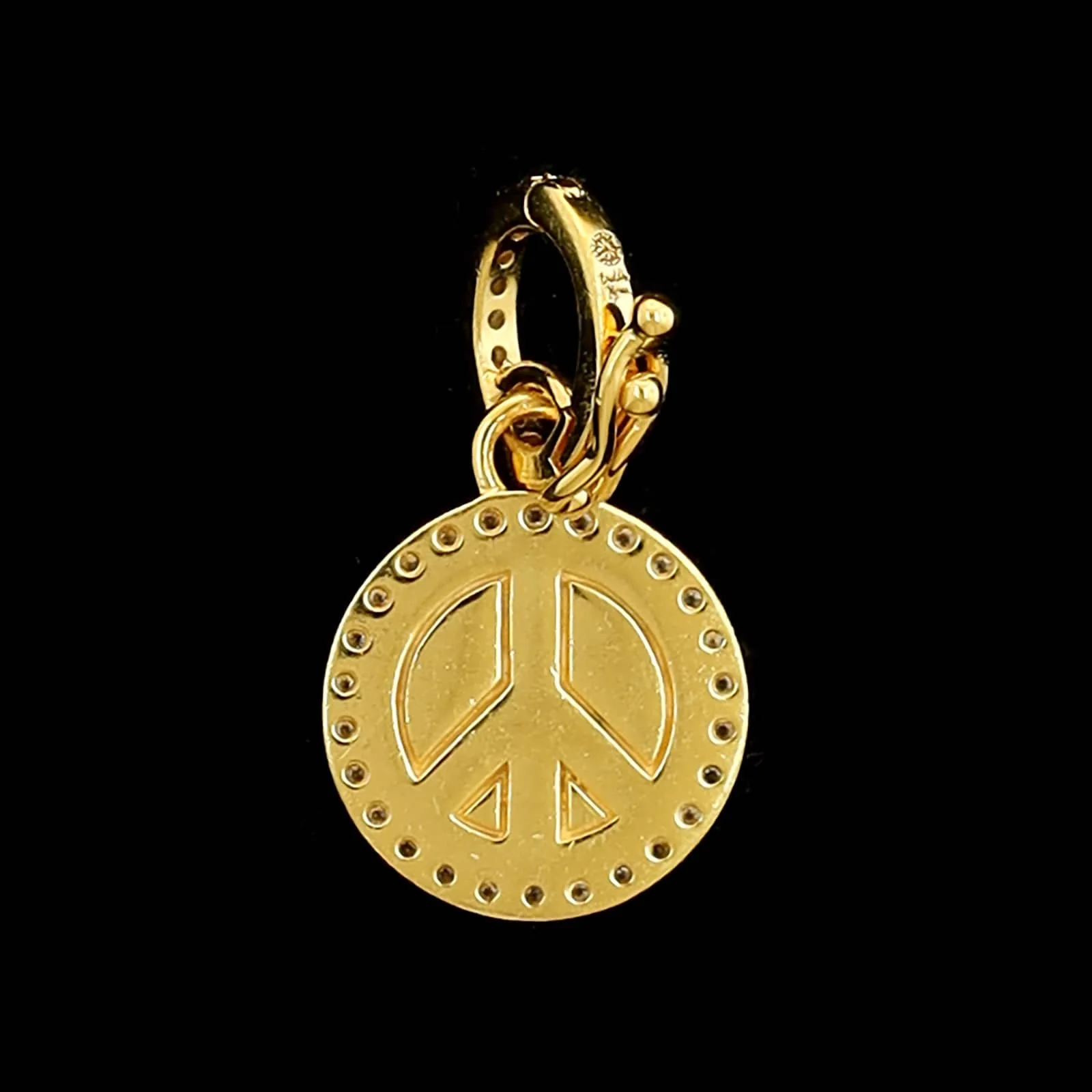 Buddha Mama 20K Yellow Gold Estate Diamond and Enamel Peace Symbol Pendant - Image 2