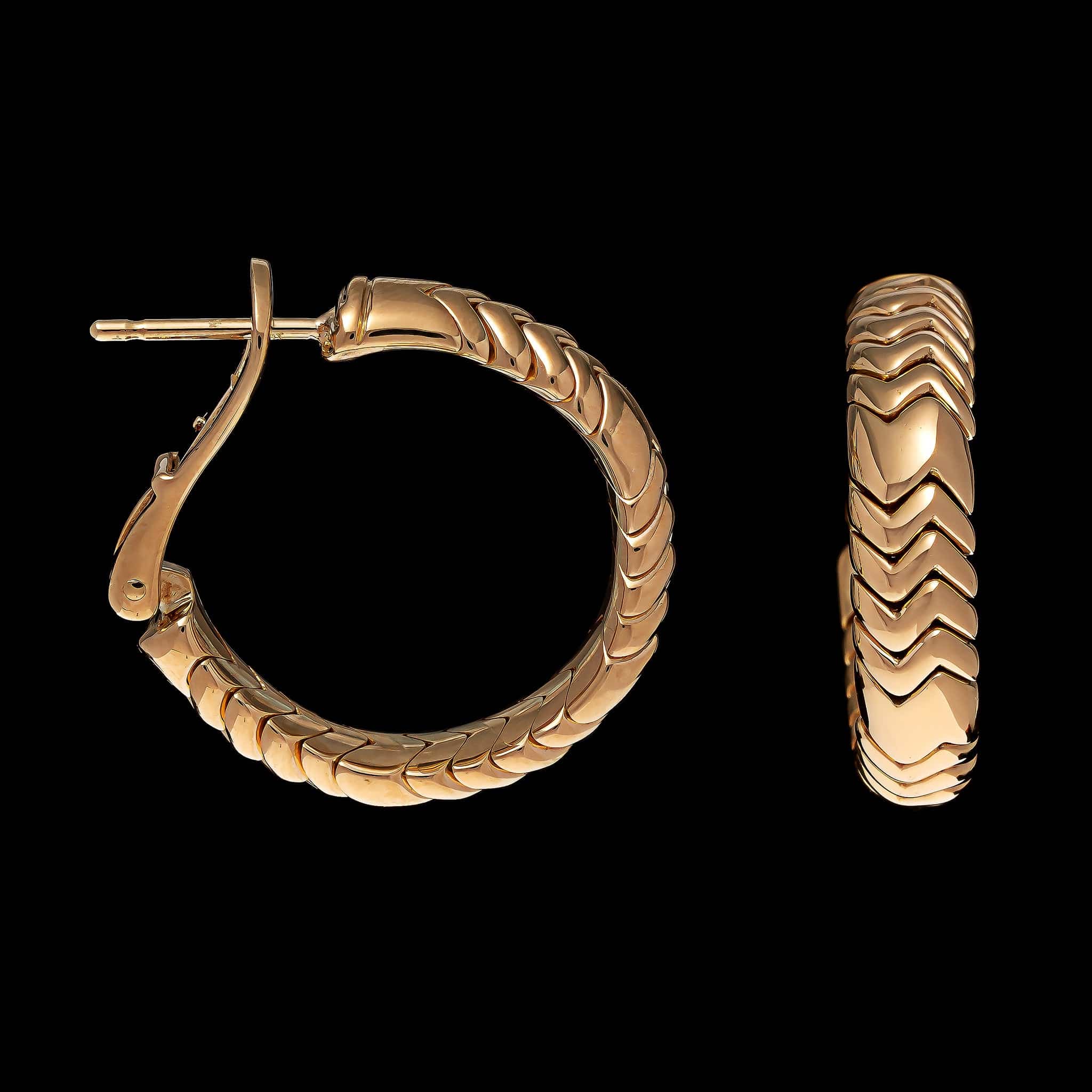 Bulgari 18K Yellow Gold Estate Spiga Hoop Earrings