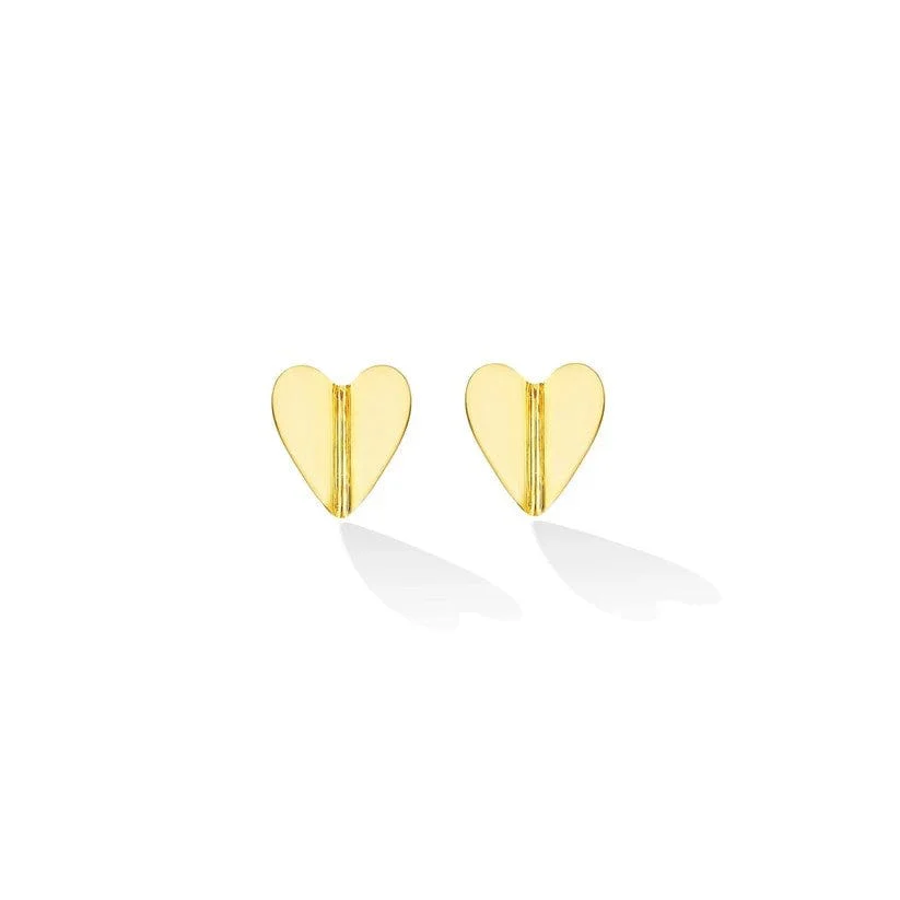 CADAR 18K Yellow Gold Folded Wings of Love Heart Stud Earrings