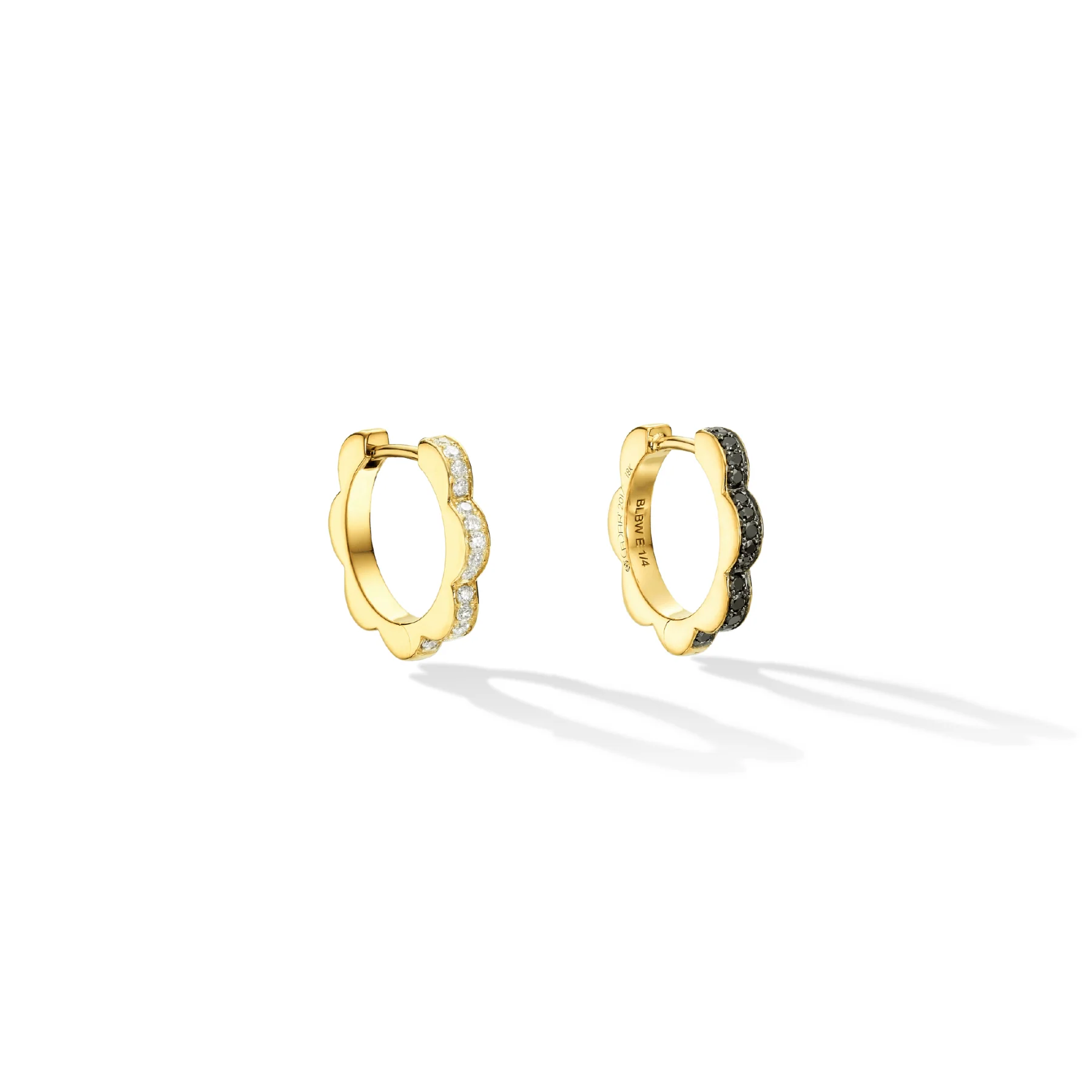 CADAR 18K Yellow Gold Small Triplet Black and White Diamond Hoop Earrings