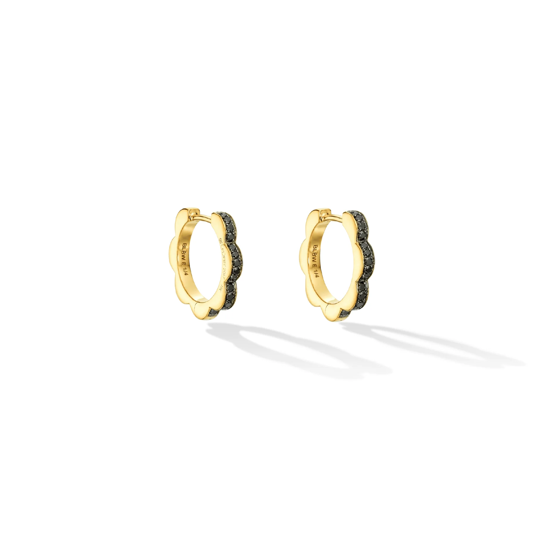 CADAR 18K Yellow Gold Small Triplet Black and White Diamond Hoop Earrings - Image 2
