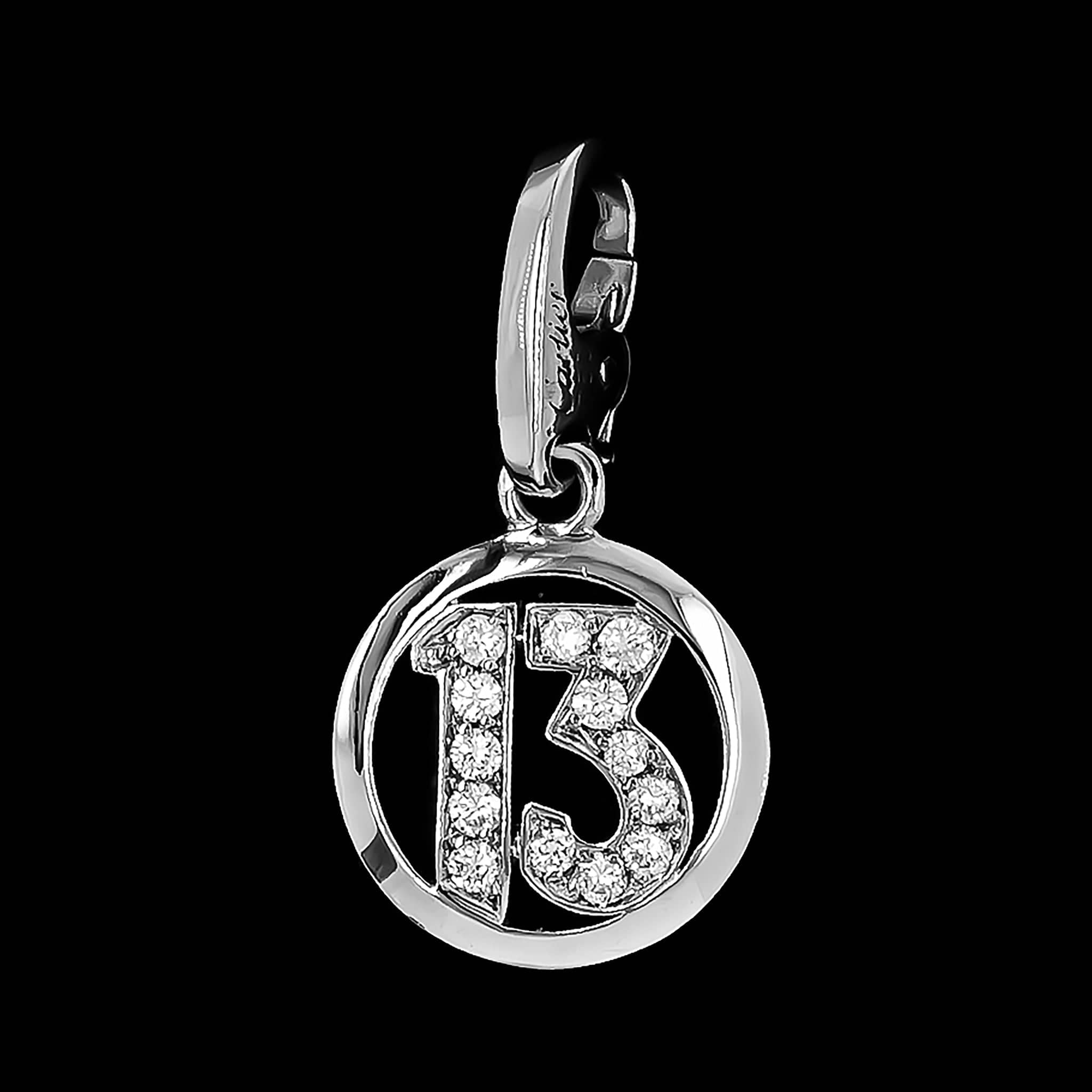 Cartier 18K White Gold Estate Diamond Lucky #13 Charm