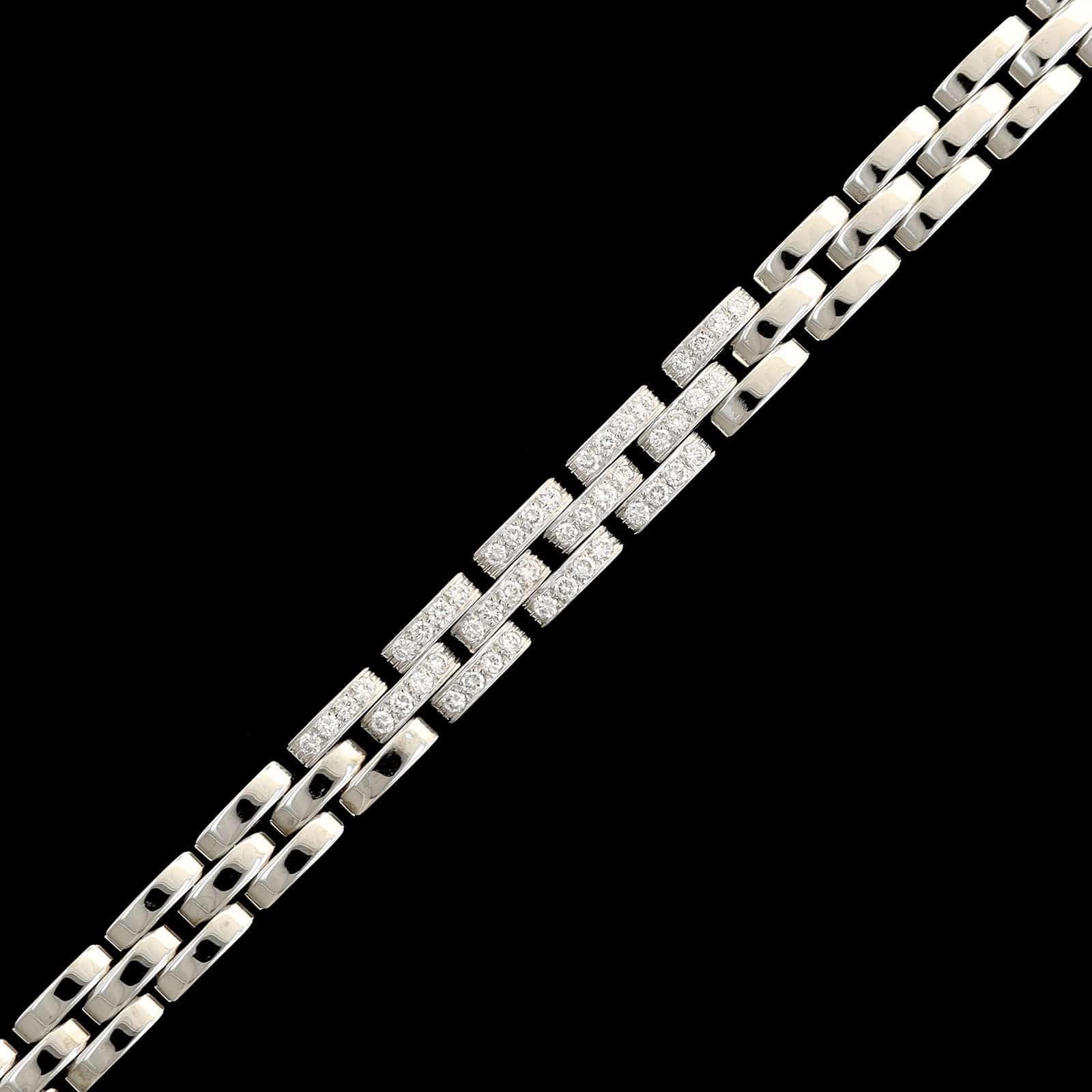 Cartier 18K White Gold Estate Maillon Panthere Diamond Bracelet - Image 3