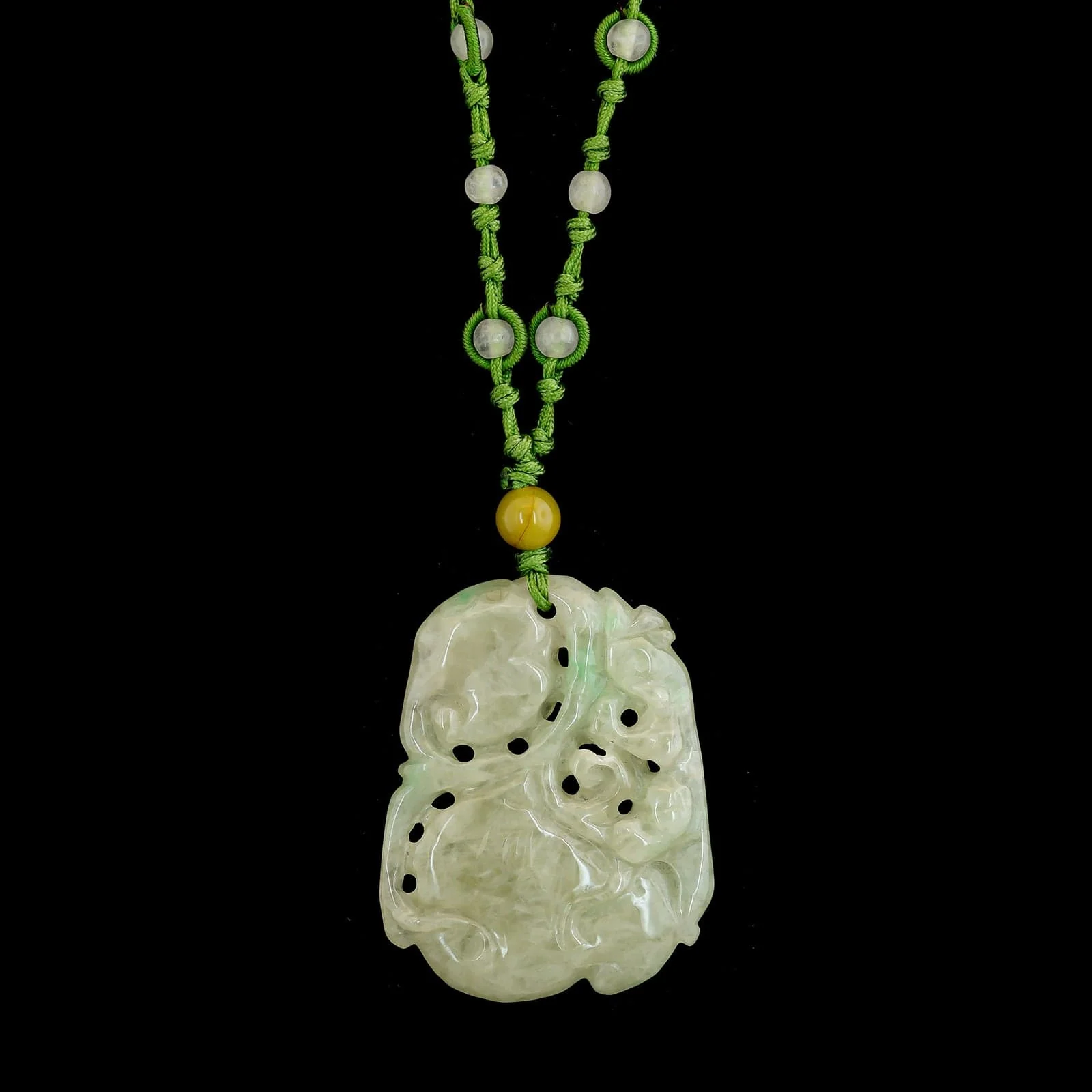 Carved Estate Jadeite Cord Pendant