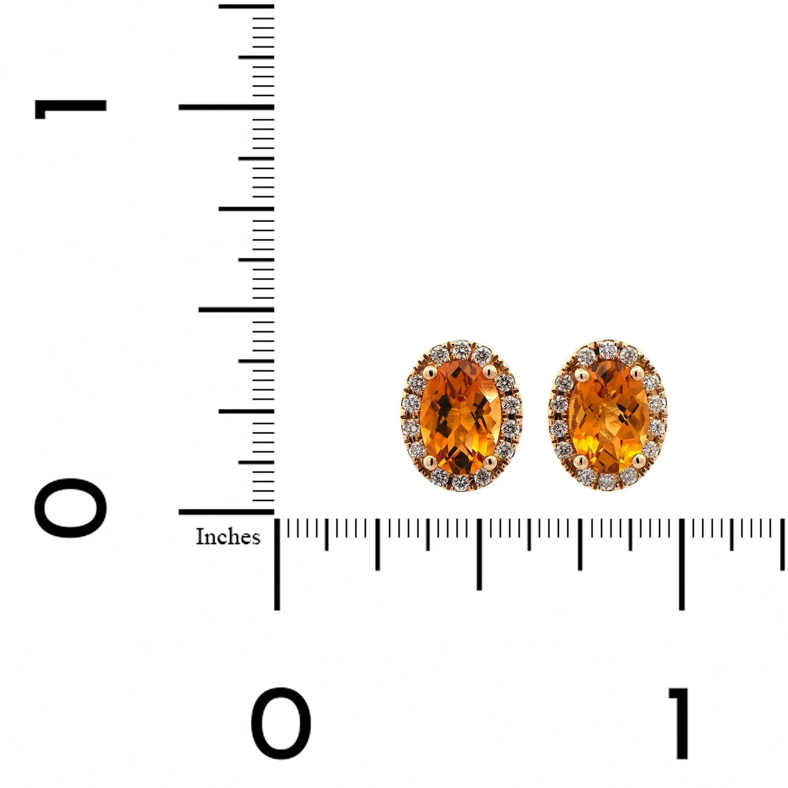 14K Yellow Gold Citrine and Diamond Halo Stud Earrings - Image 2
