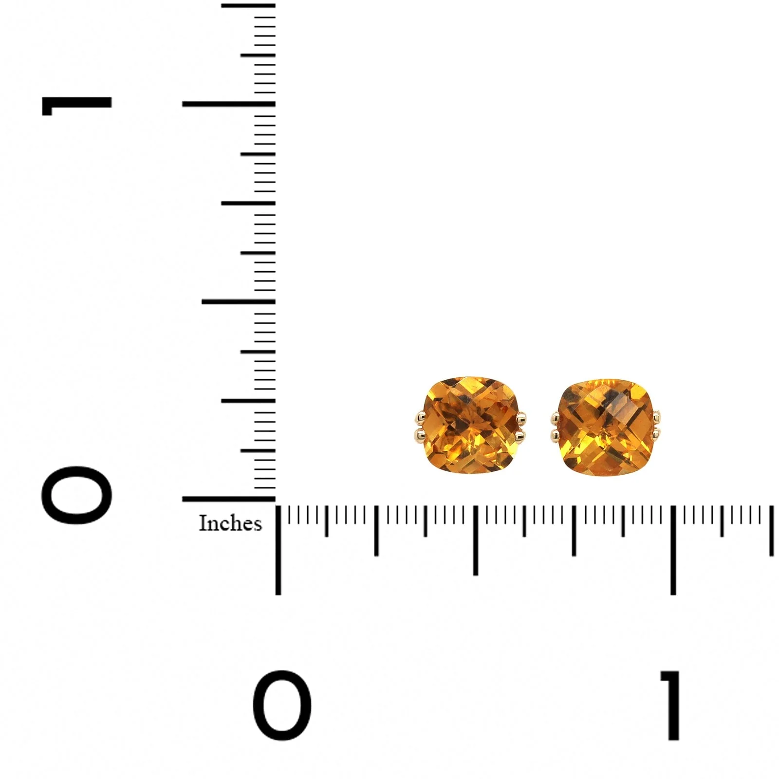 14K Yellow Gold Cushion Citrine Stud Earrings - Image 2