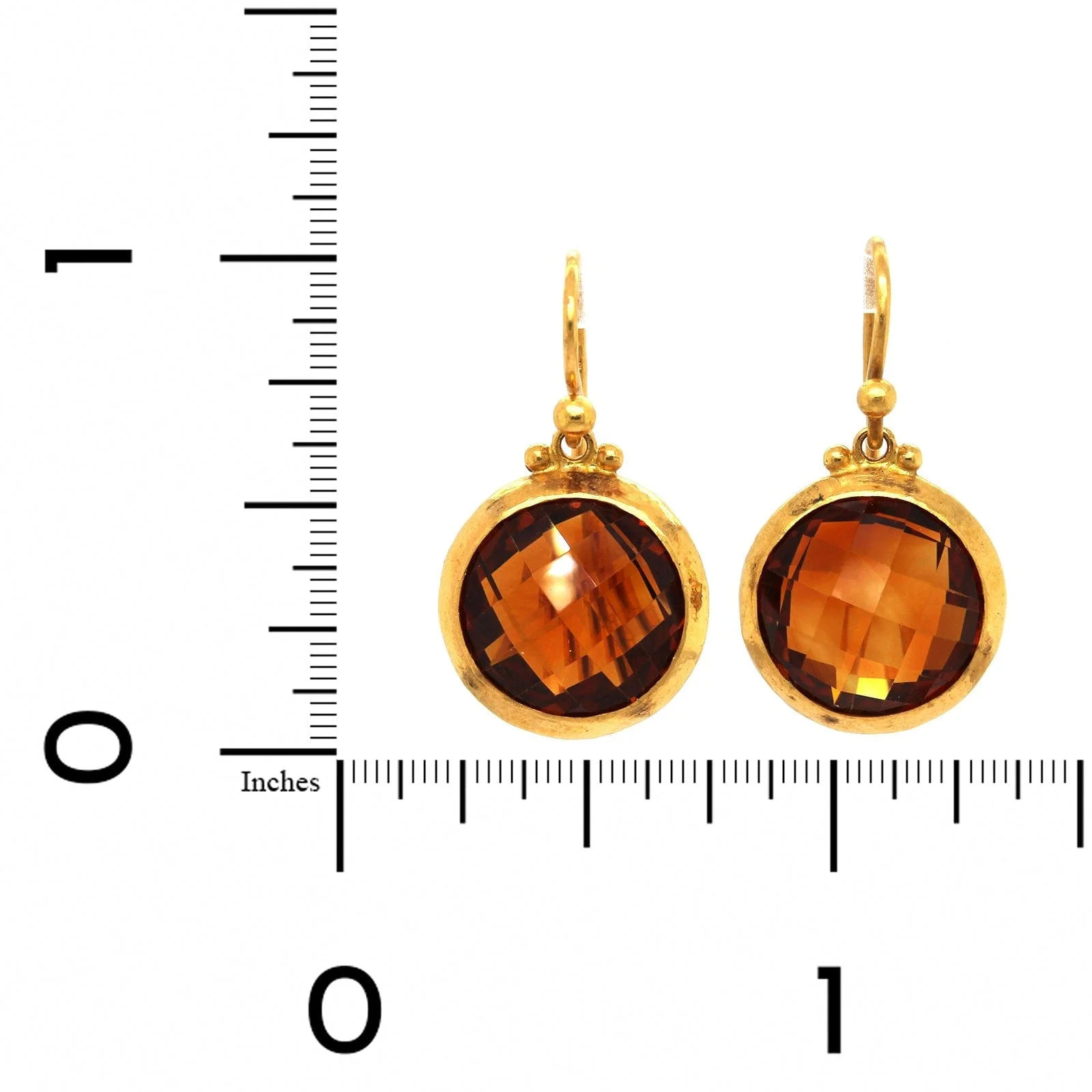 24K Yellow Gold Rose Cut Citrine Drop Earrings - Image 2
