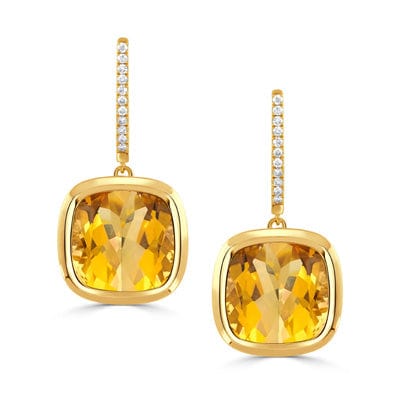 18K Yellow Gold Citrine & Diamond Earrings