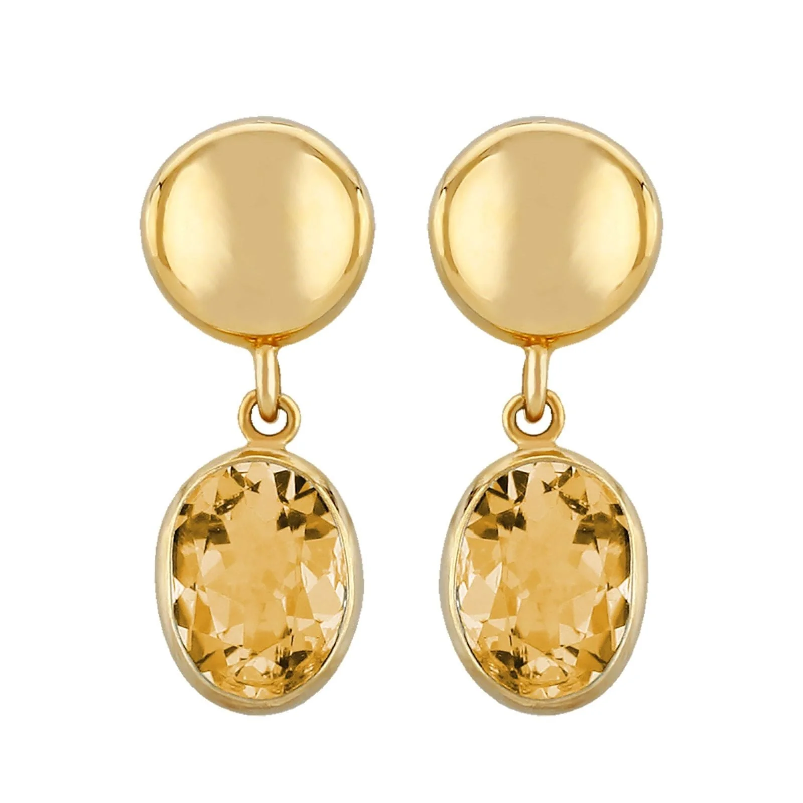 14K Yellow Gold Oval Citrine Drop Earrings
