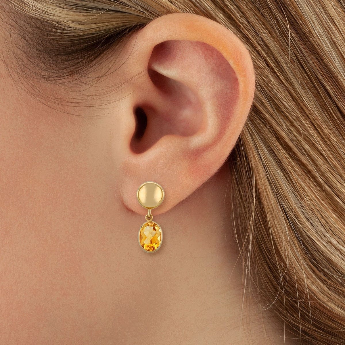 14K Yellow Gold Oval Citrine Drop Earrings - Image 2