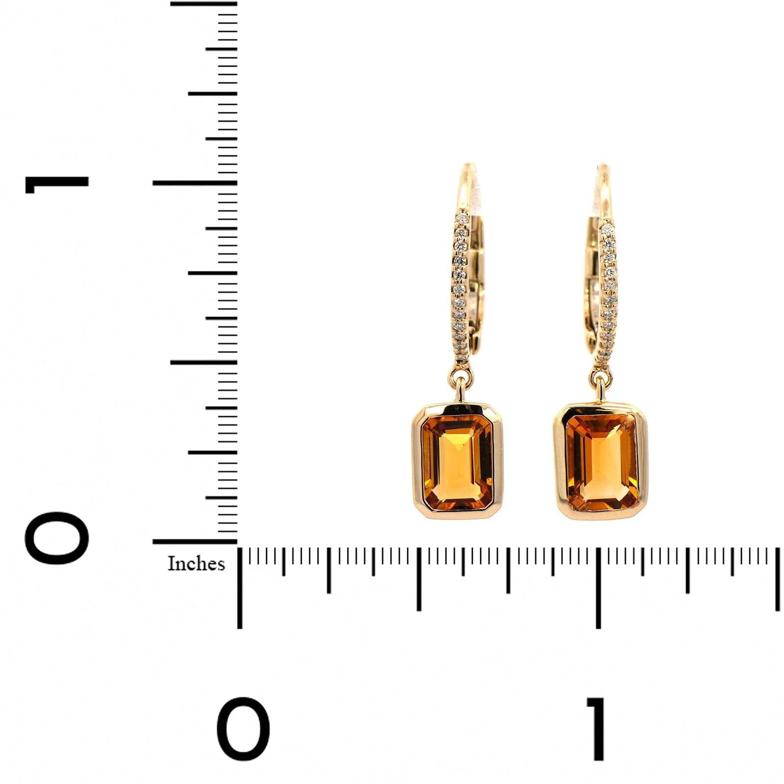 14K Yellow Gold Emerald Cut Citrine Earrings - Image 2