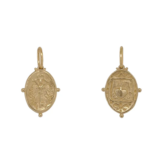 14K Yellow Gold Reversible Key and Heart Charm