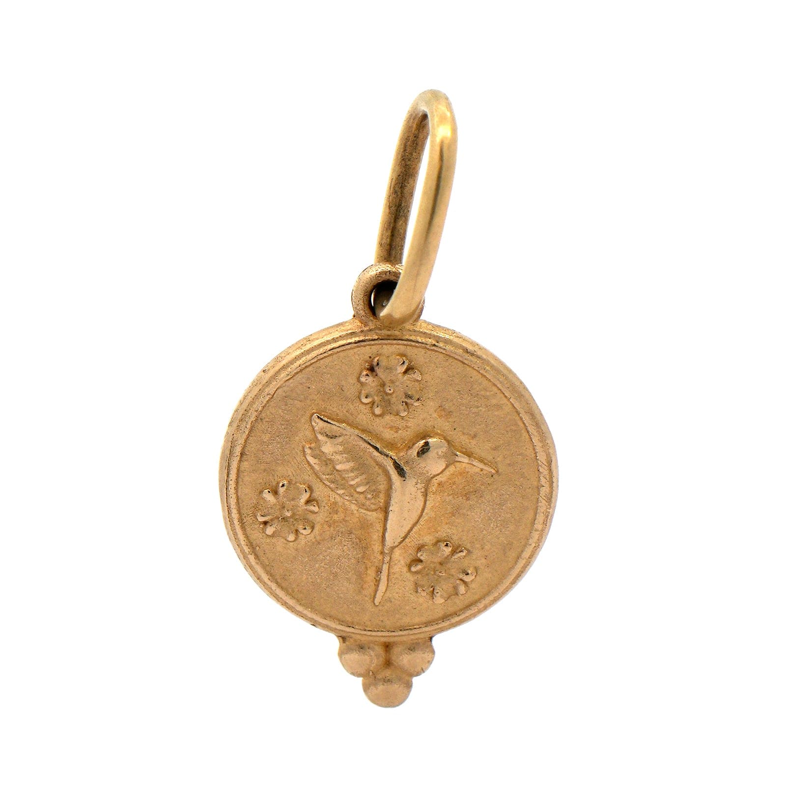 14K Yellow Gold Small Round Hummingbird Charm