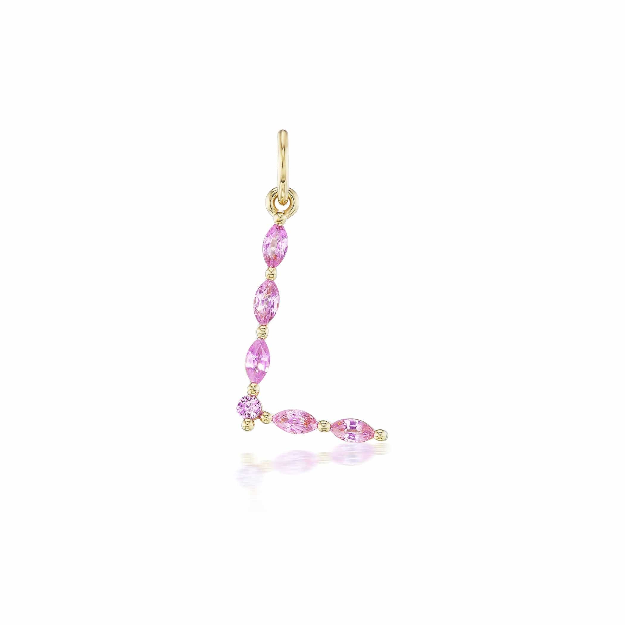 14K Yellow Gold Letter "L" Pink Sapphire Charm