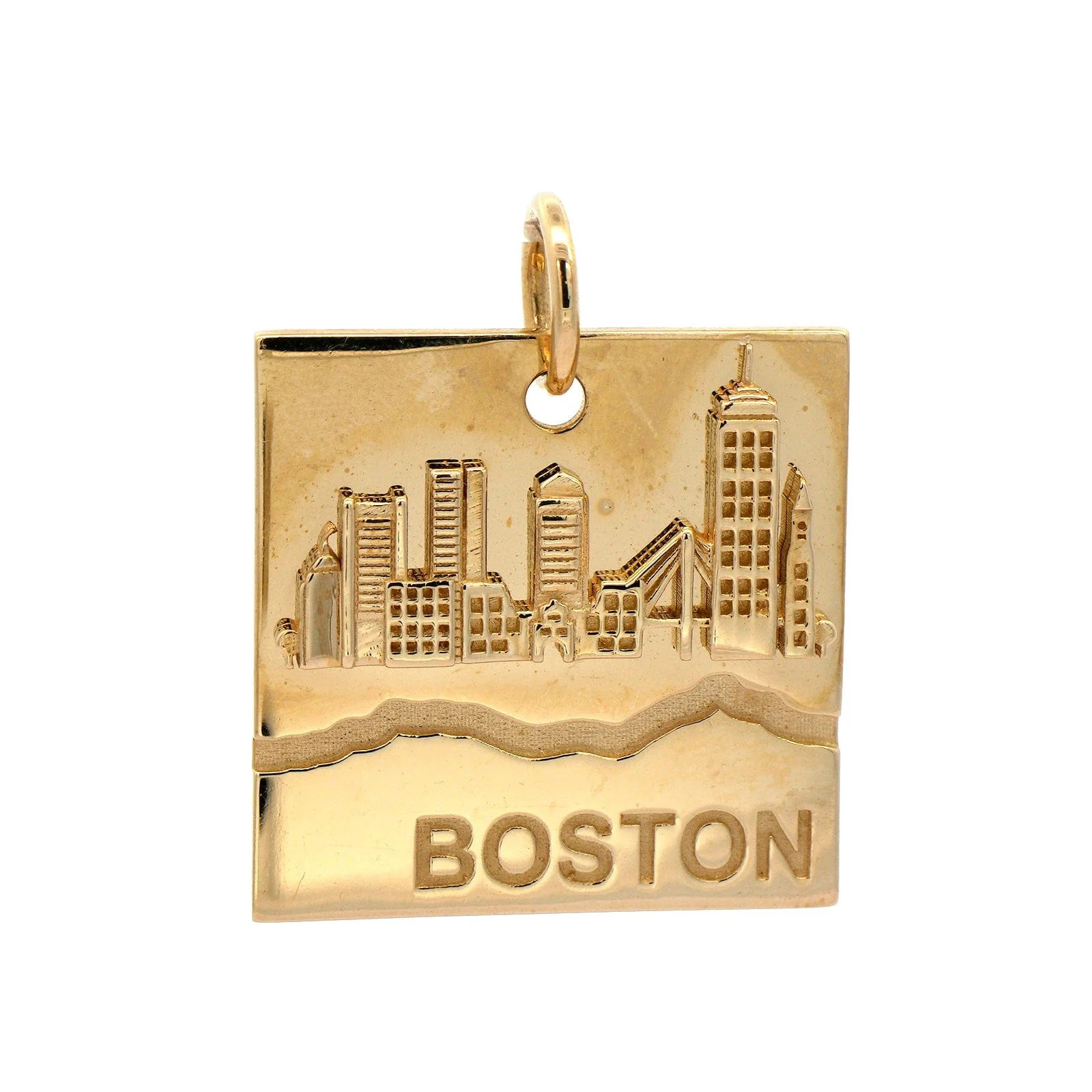 14K Yellow Gold One of a Kind Boston City Skyline and Marathon Route Charm