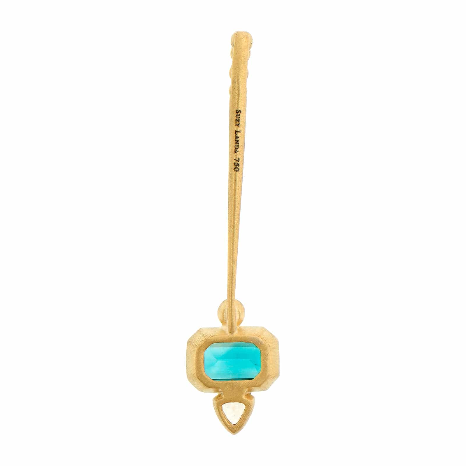 Suzy Landa 18K Yellow Gold Blue Zircon and Diamond Lolli Pendant - Image 2