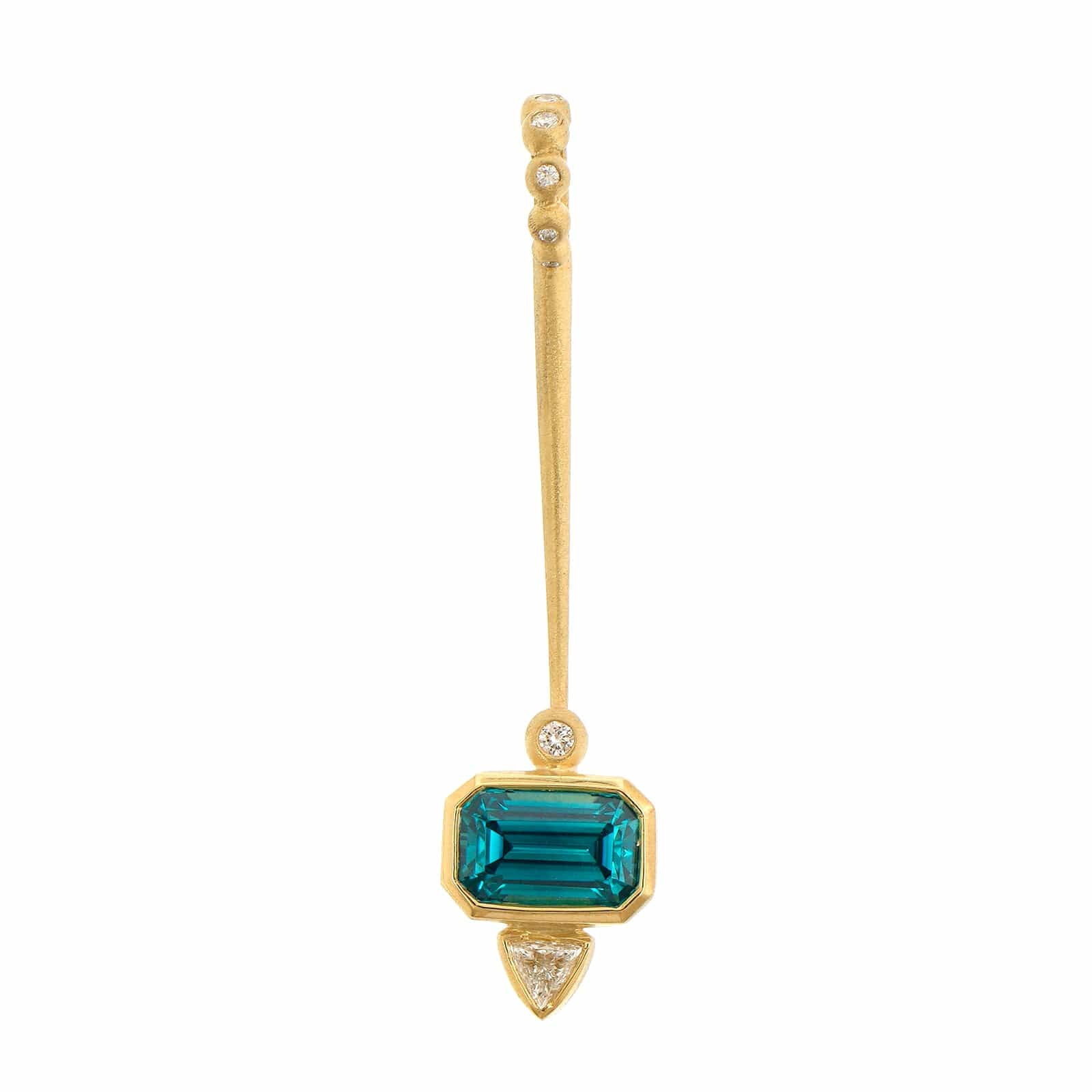 Suzy Landa 18K Yellow Gold Blue Zircon and Diamond Lolli Pendant - Image 4