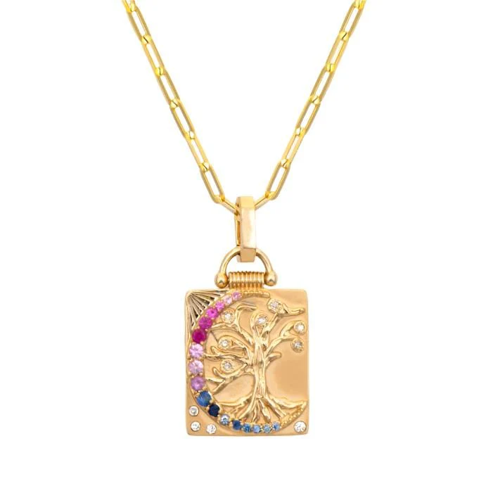 Three Stories 14K Yellow Gold Dreaming Tree Double Sided Tablet Pendant