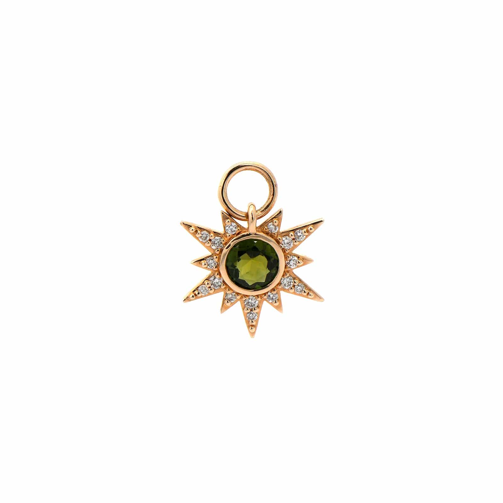 Three Stories 14K Yellow Gold Tiny Love Explosion Starburst Diamond and Tourmaline Charm