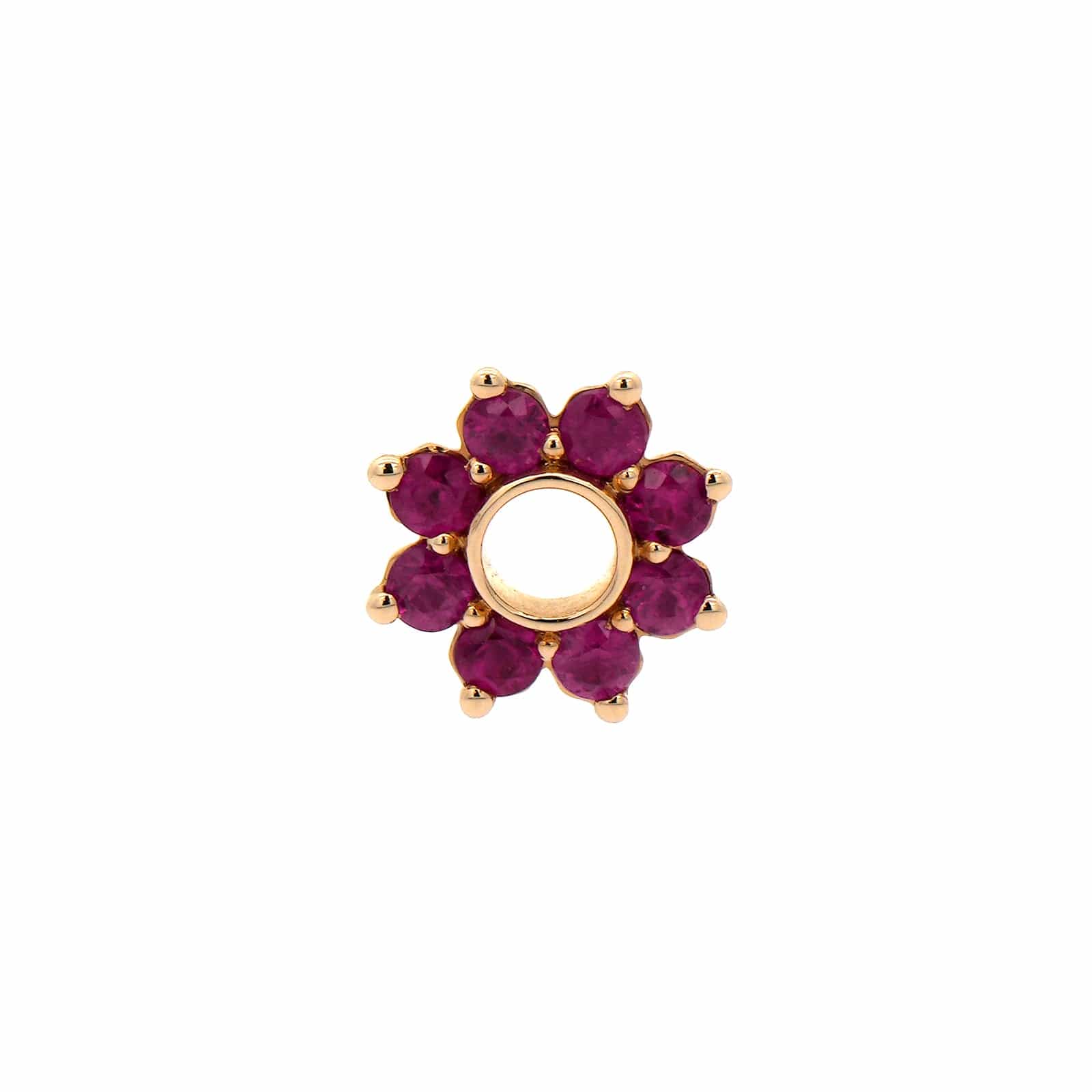 Three Stories 14K Yellow Gold Tiny Ruby Flower Charm