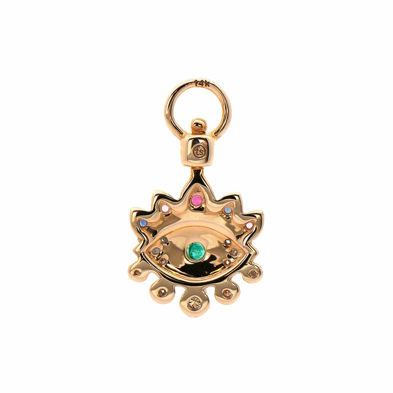 Three Stories 14K Yellow Gold Multi Colored Sapphire and Diamond Evil Eye Charm - Image 2