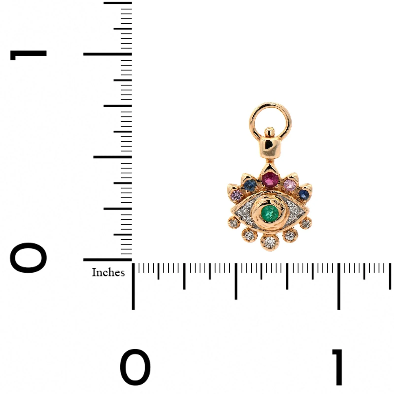 Three Stories 14K Yellow Gold Multi Colored Sapphire and Diamond Evil Eye Charm - Image 3