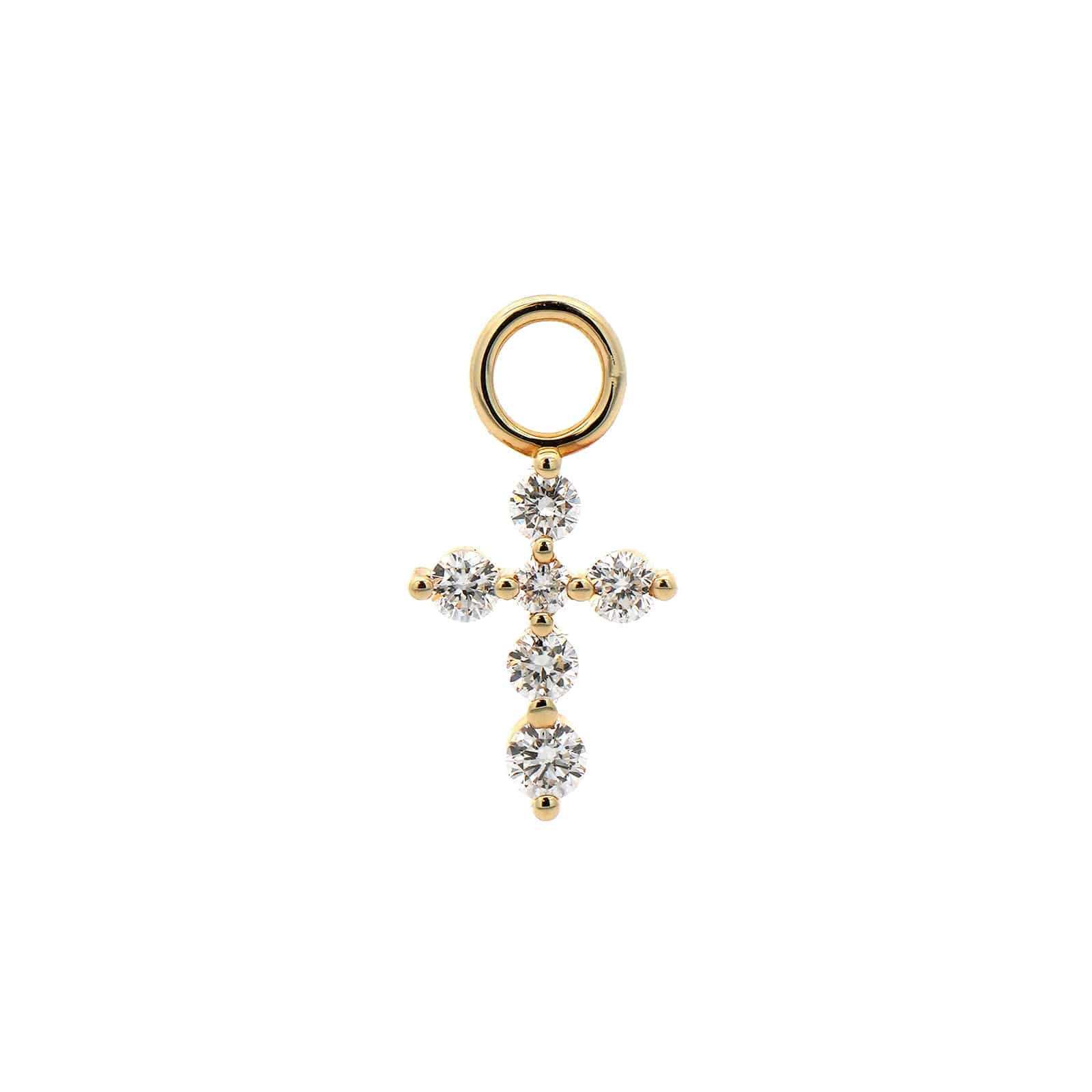 Three Stories 14K Yellow Gold Tiny Prong Set Diamond Cross Charm