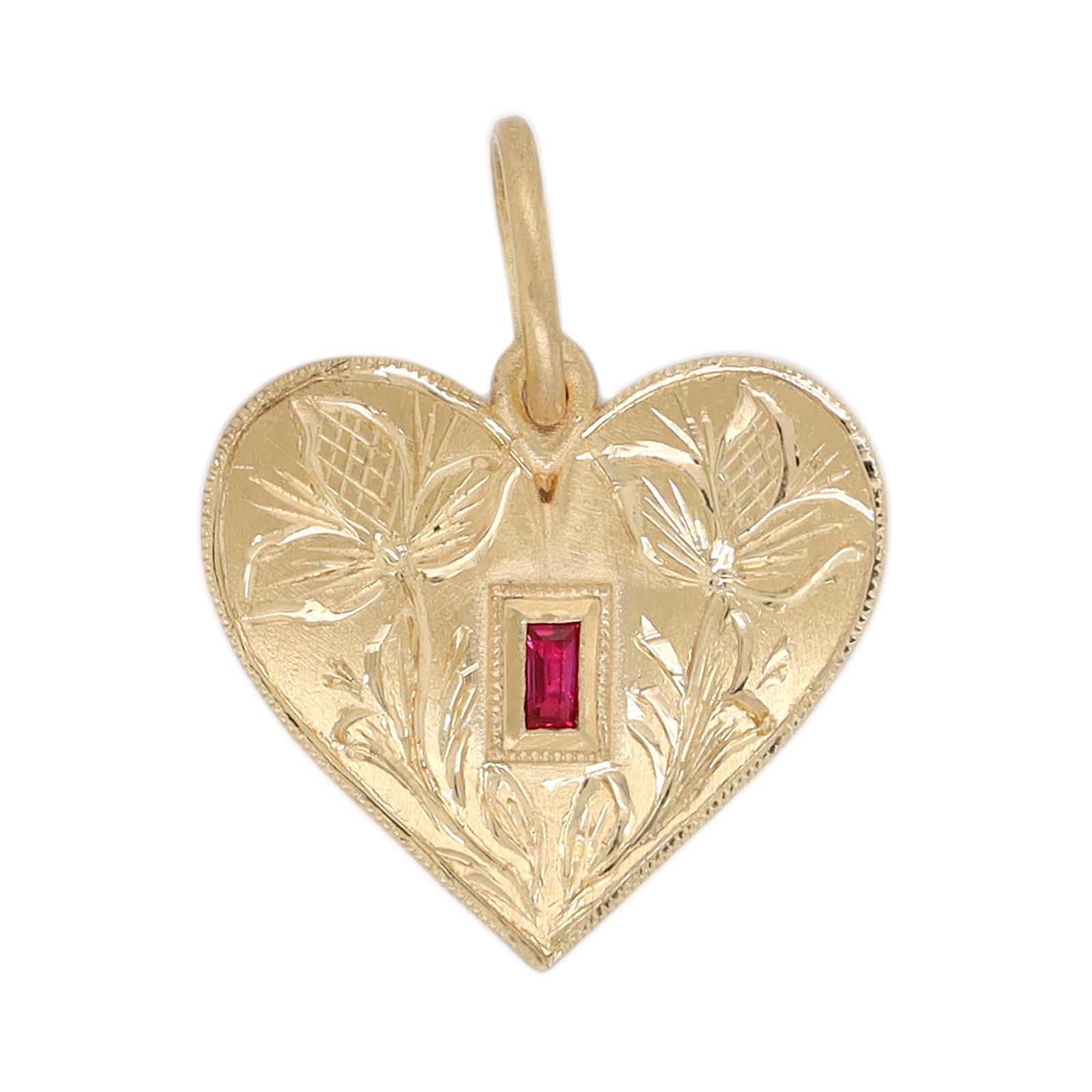 18K Yellow Gold Pink Sapphire Medium Heart Shaped Charm