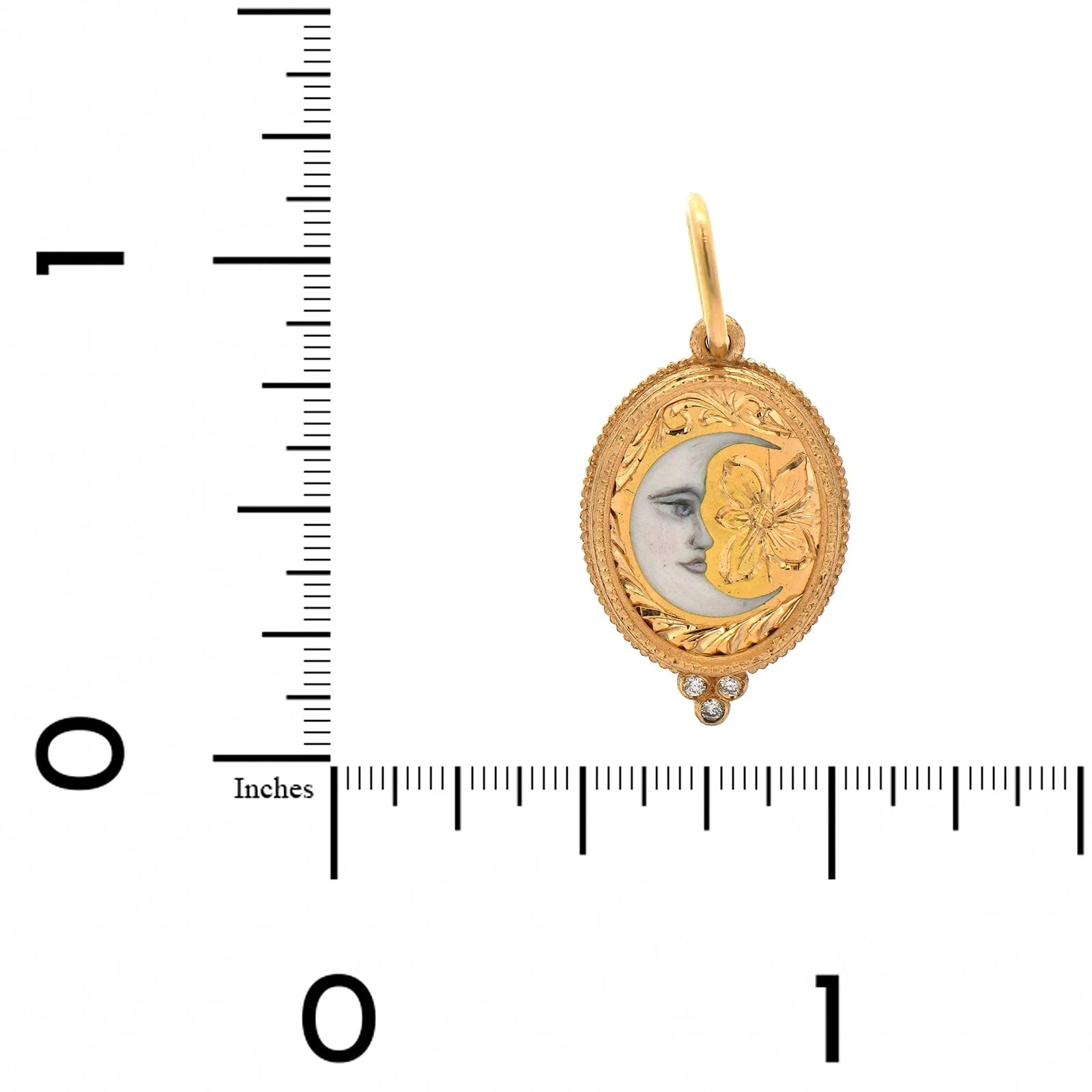 18K Yellow Gold Small Diamond Oval Moon Charm - Image 3