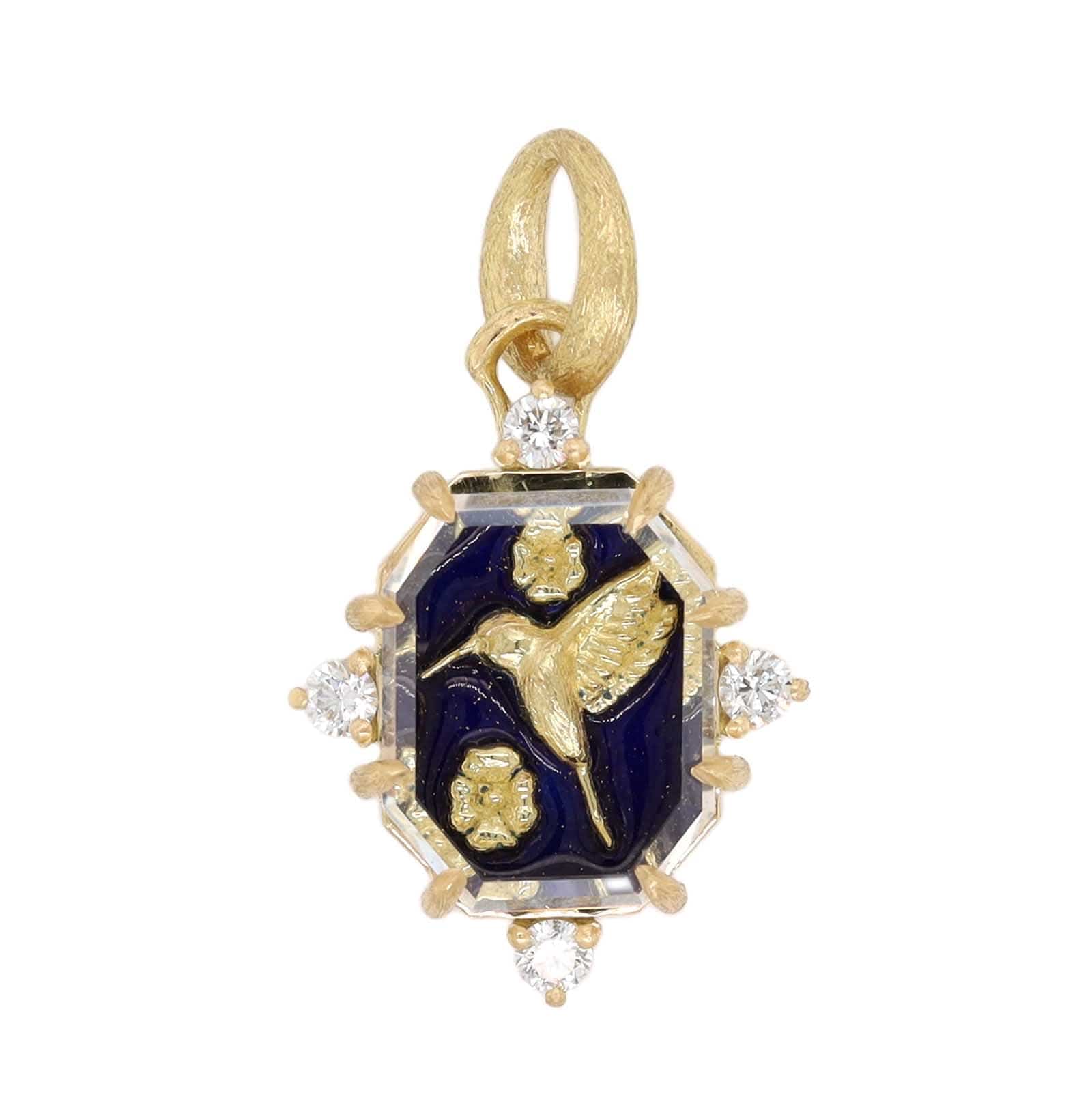 18K Yellow Gold Diamond and Sapphire Hummingbird Charm