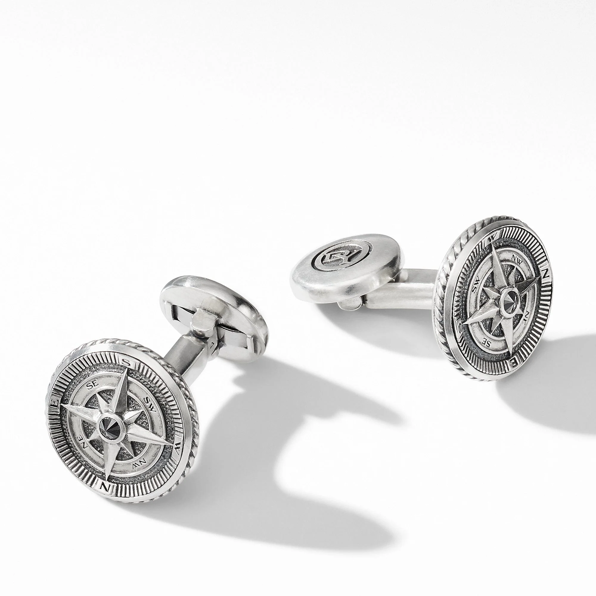 Maritime® Compass Cufflinks with Center Black Diamond - Image 2