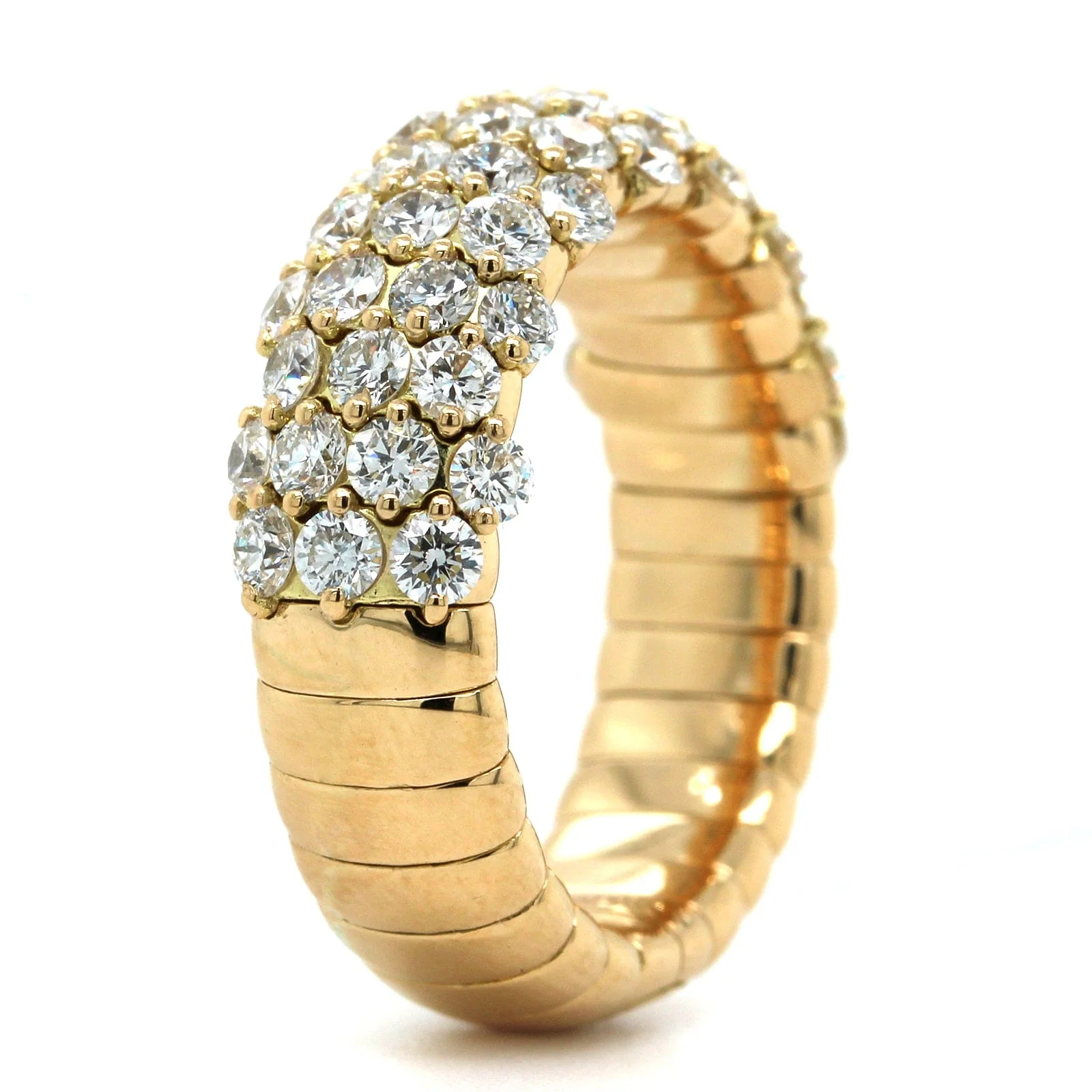 Zydo 18K Yellow Gold Alternating 3 & 4 Diamond Rows Stretch Ring - Image 2