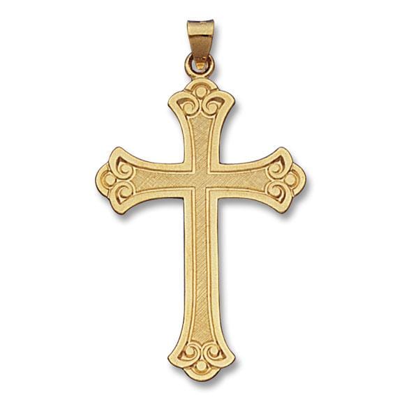 14K Yellow Gold Solid Fancy Design Cross Pendant