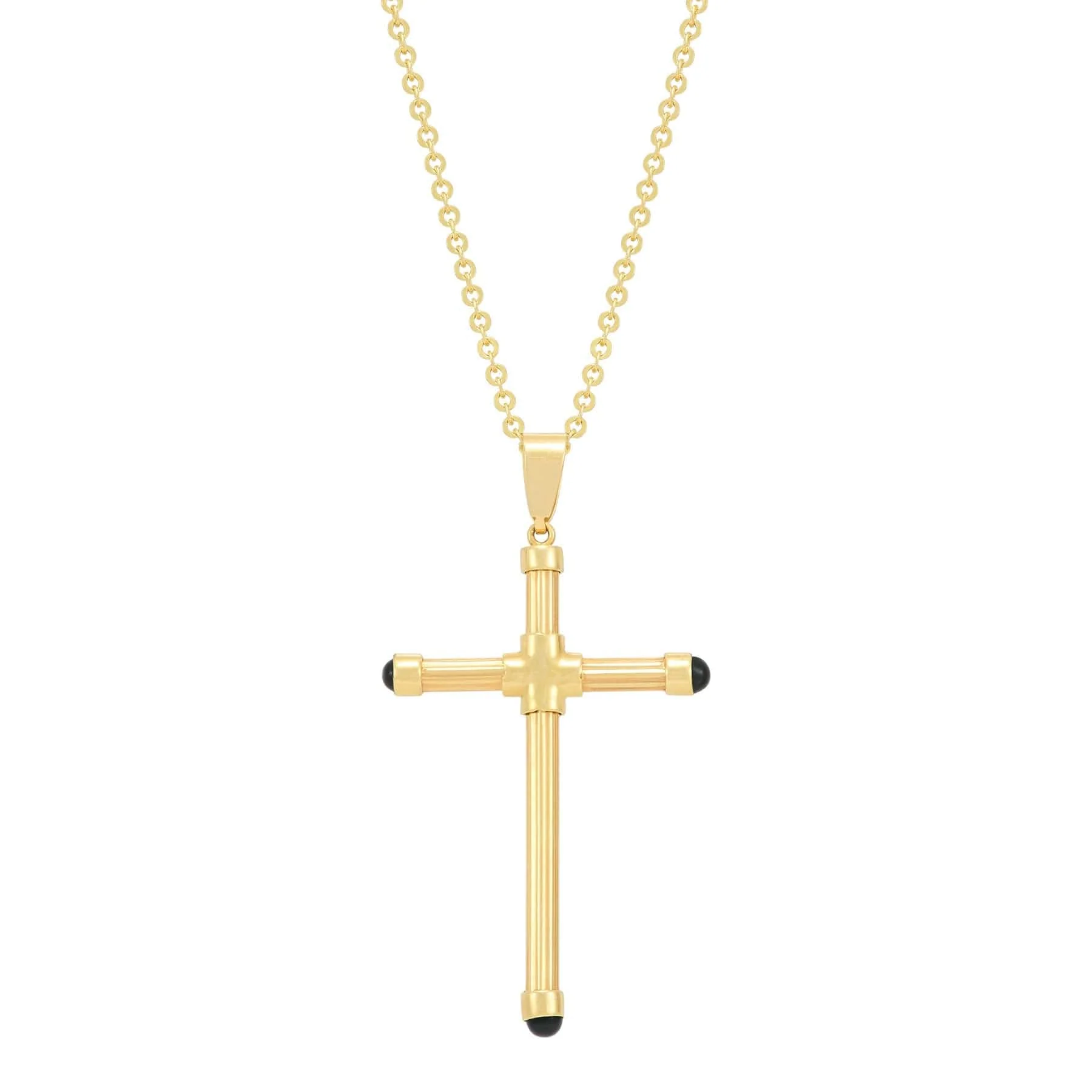 14K Yellow Gold Tube Cross Pendant Necklace