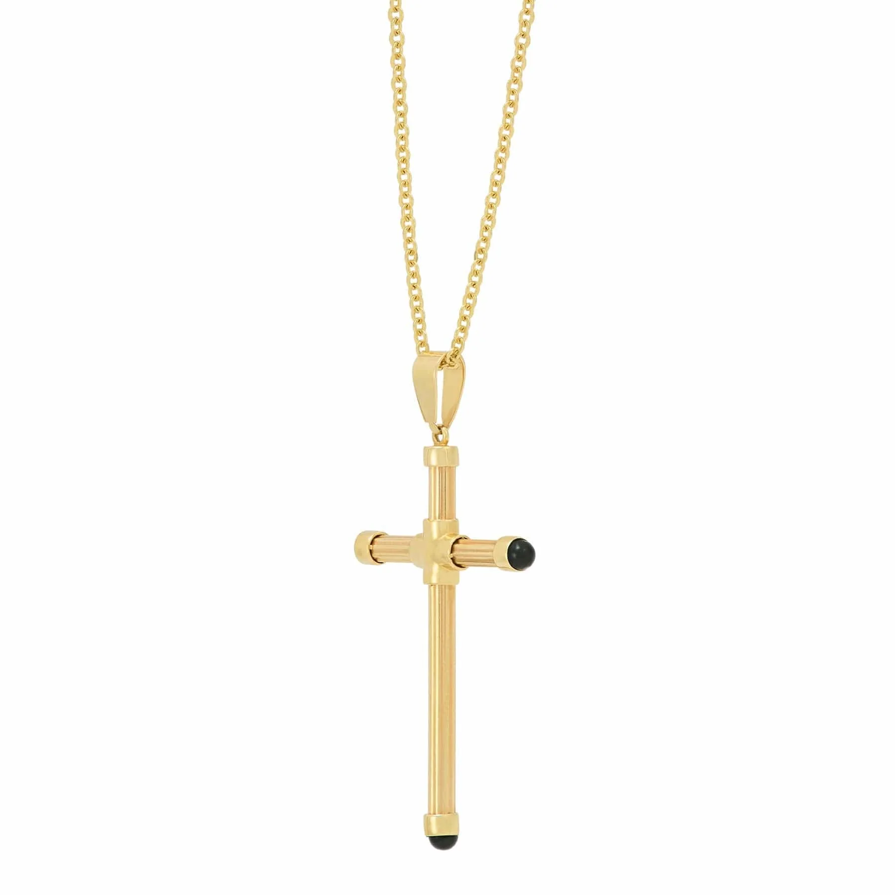 14K Yellow Gold Tube Cross Pendant Necklace - Image 2
