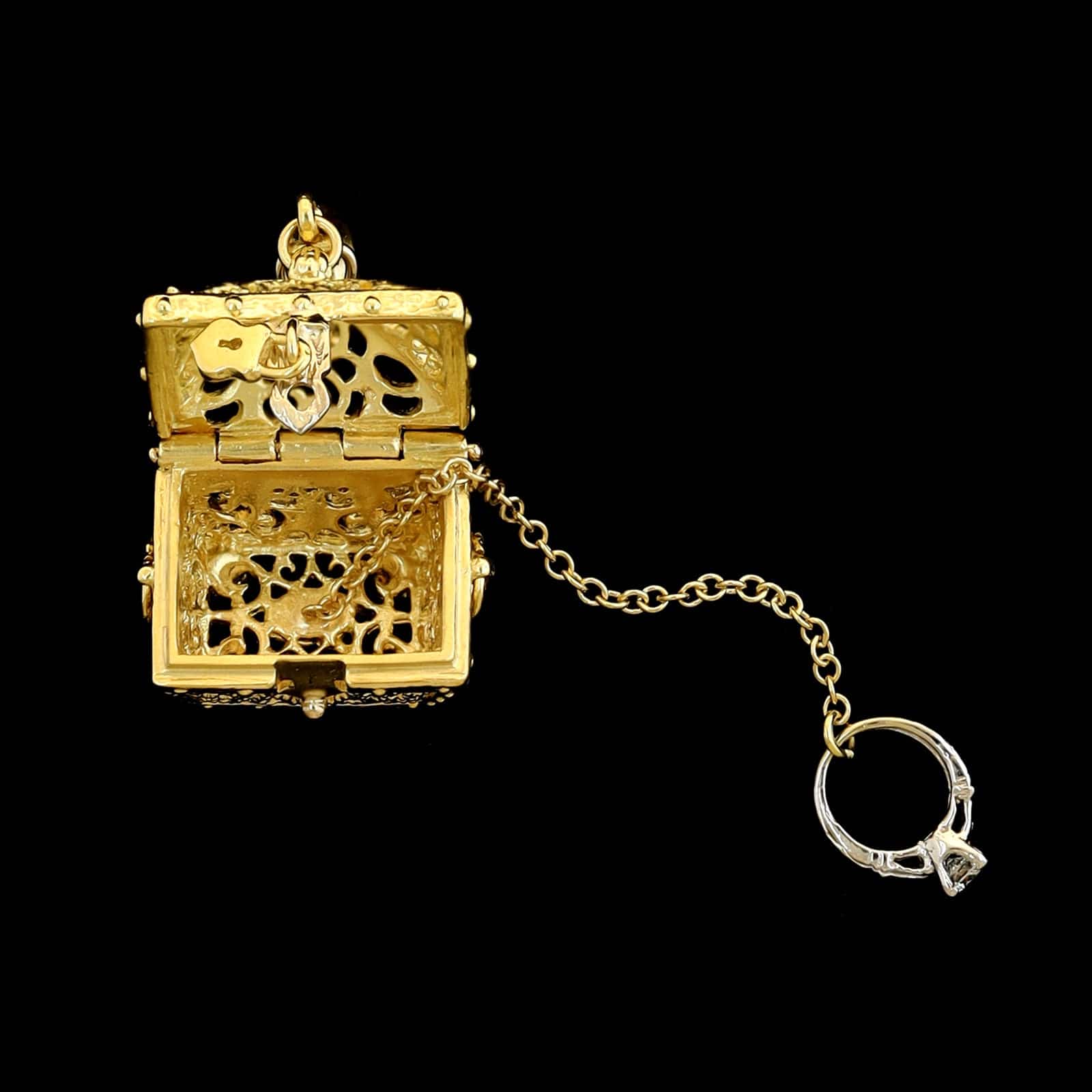 Cynthia Bach 18K Yellow Gold Estate Treasure Chest with Diamond Ring Pendant - Image 2