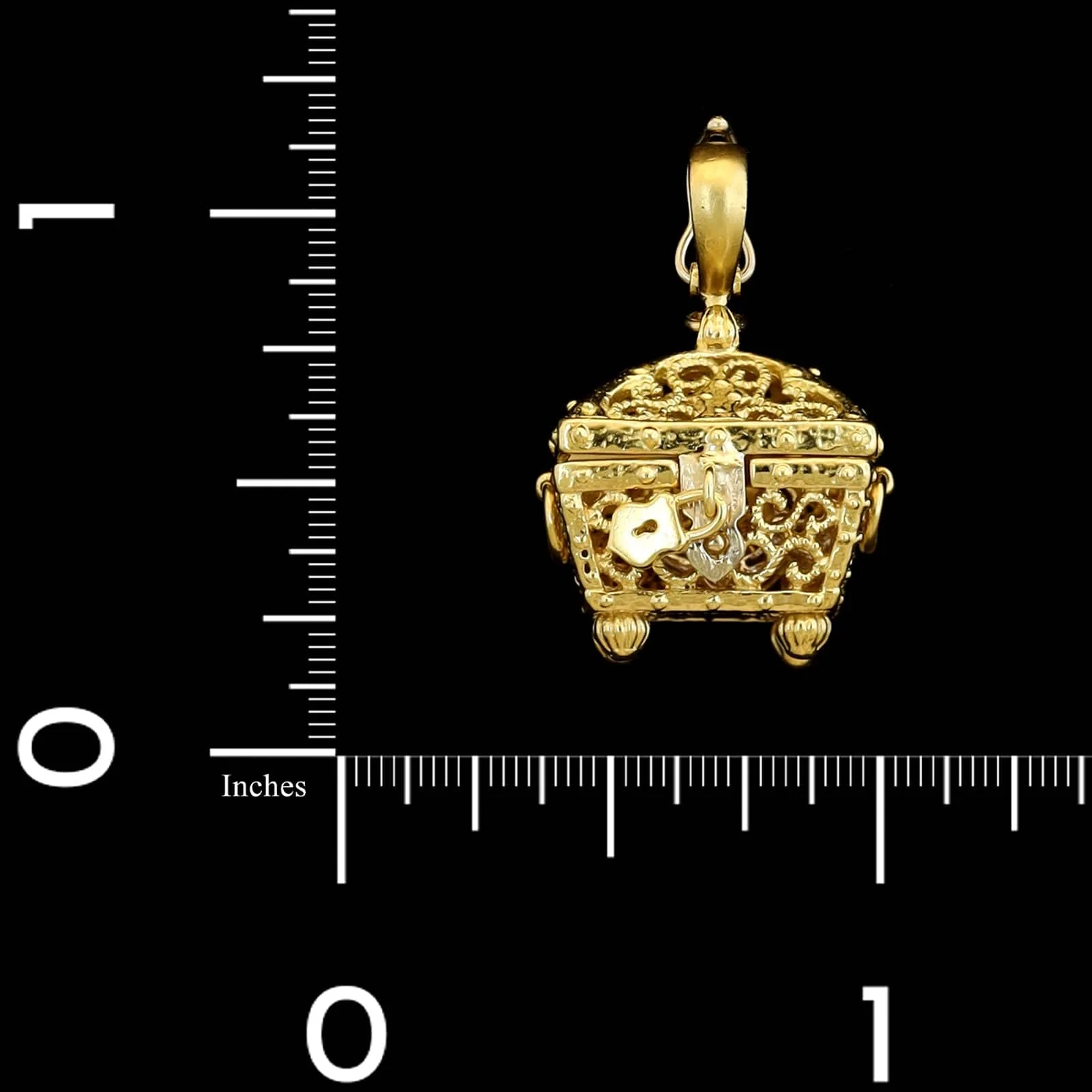 Cynthia Bach 18K Yellow Gold Estate Treasure Chest with Diamond Ring Pendant - Image 4