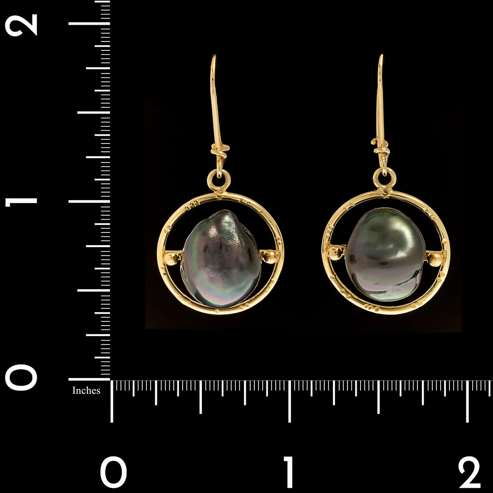 Daniel Spirer 18K Yellow Gold Estate Cultured Black Baroque Pearl Earrings - Image 2